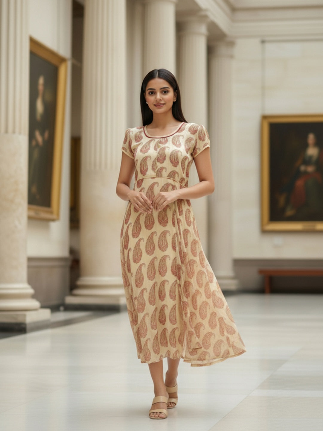 Souchii Sunlit Paisley Flared Midi Dress