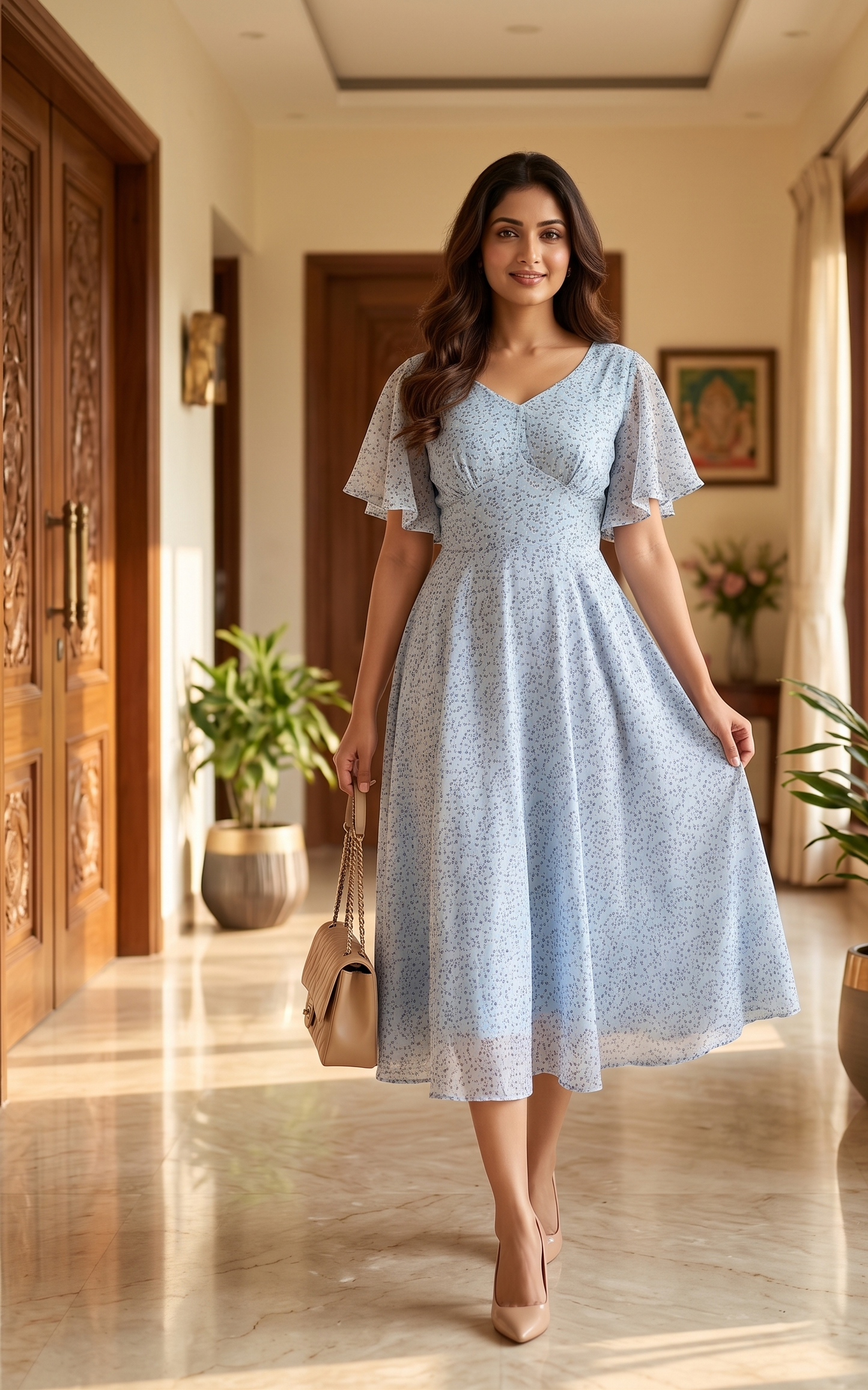 Souchii Pastel  Blue Chiffon Dress