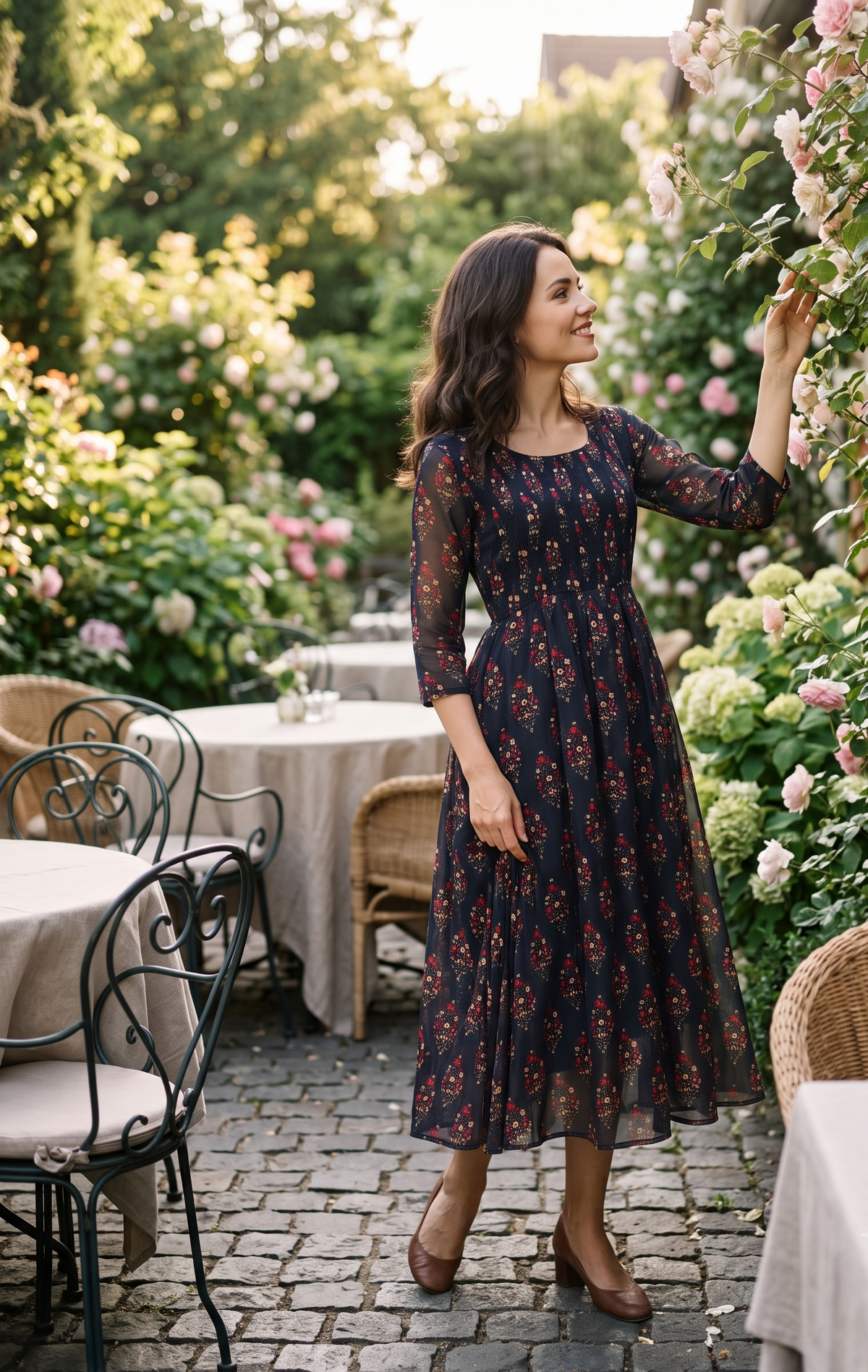 Souchii Black Floral Printed Flared Dress for Women | Elegant Party & Festive Wear