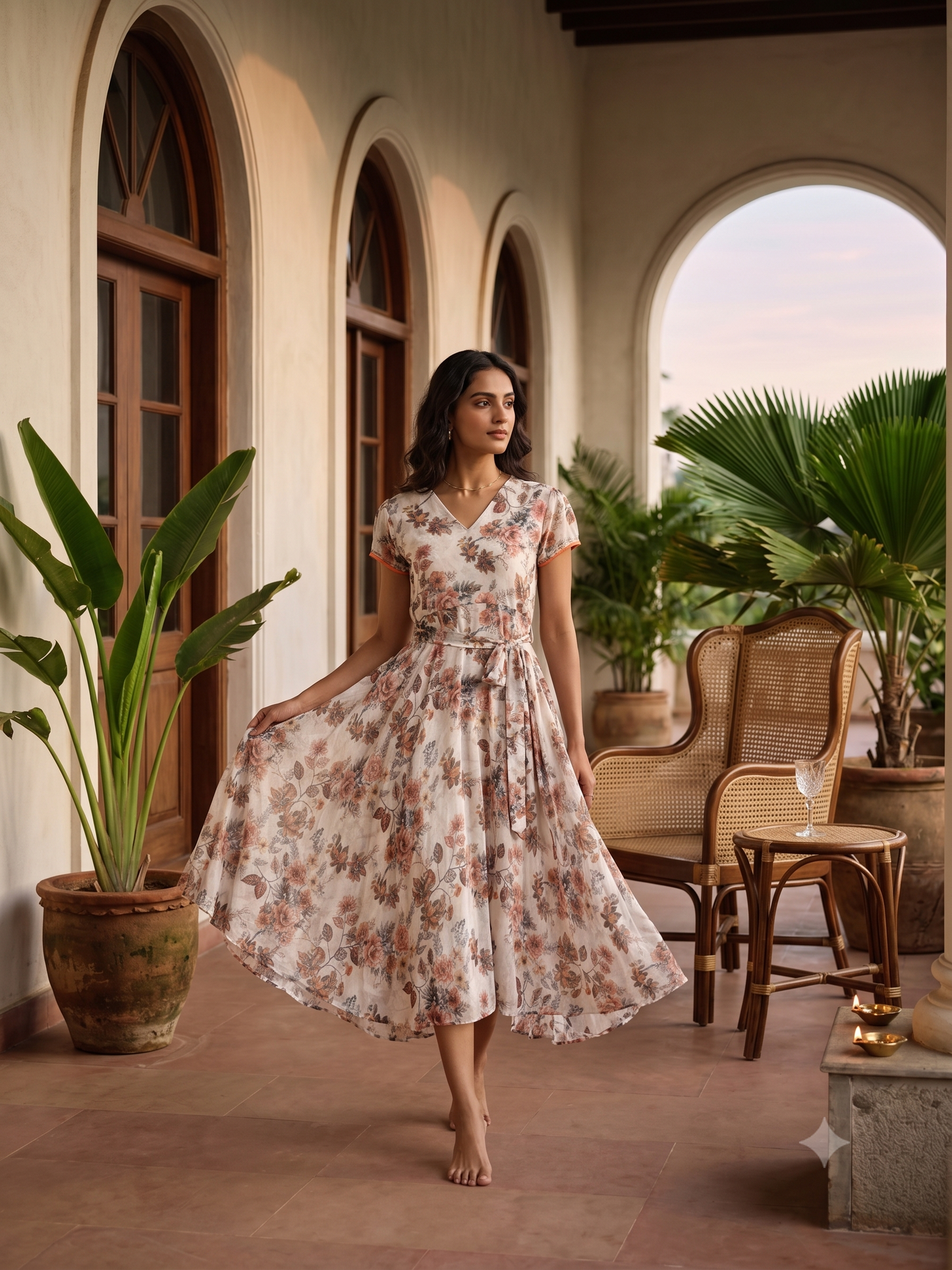 Souchii Floral Fit & Flare Midi Dress for Women – V-Neck Short Sleeve Elegant Dress