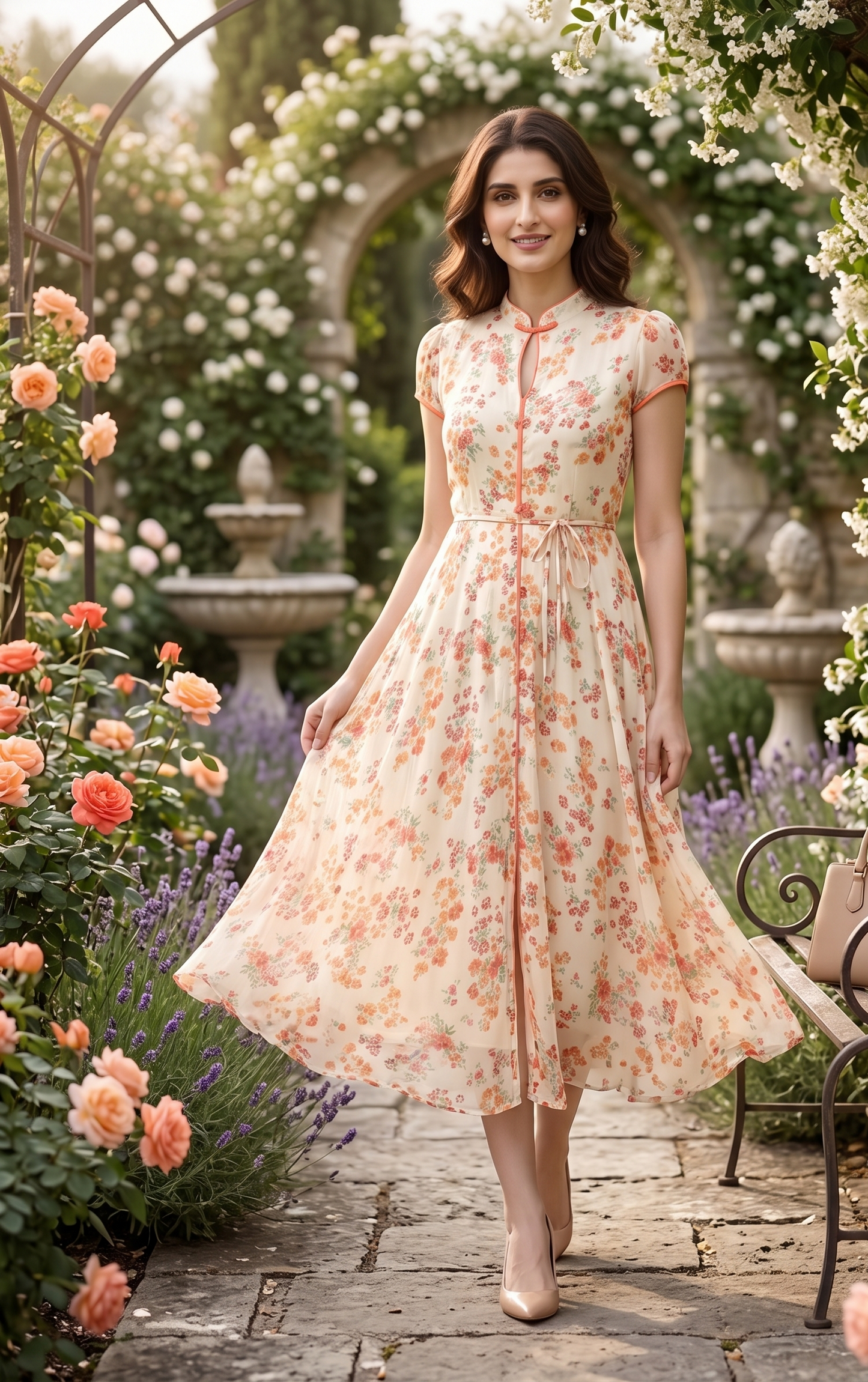 Fit & Flare Dress – Cream Floral Printed Ethnic | Souchii