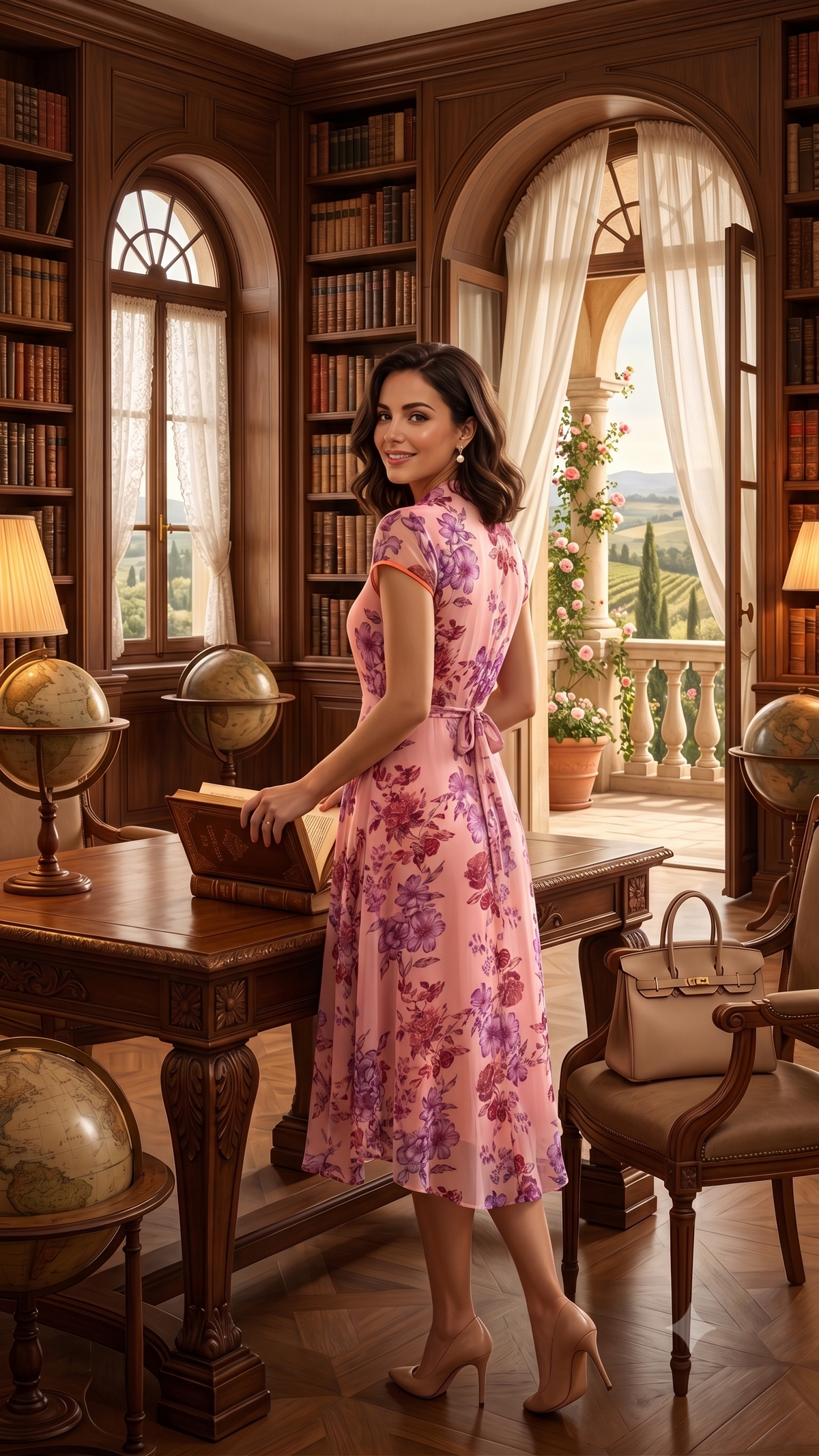 Souchii Pink Floral Printed Chiffon Fit & Flare Midi Dress