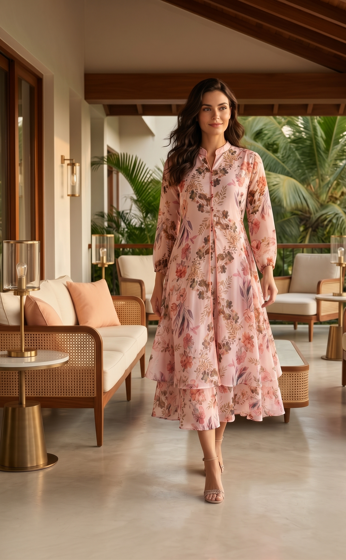 Pale Pink Floral Midi Dress for Women | Souchii