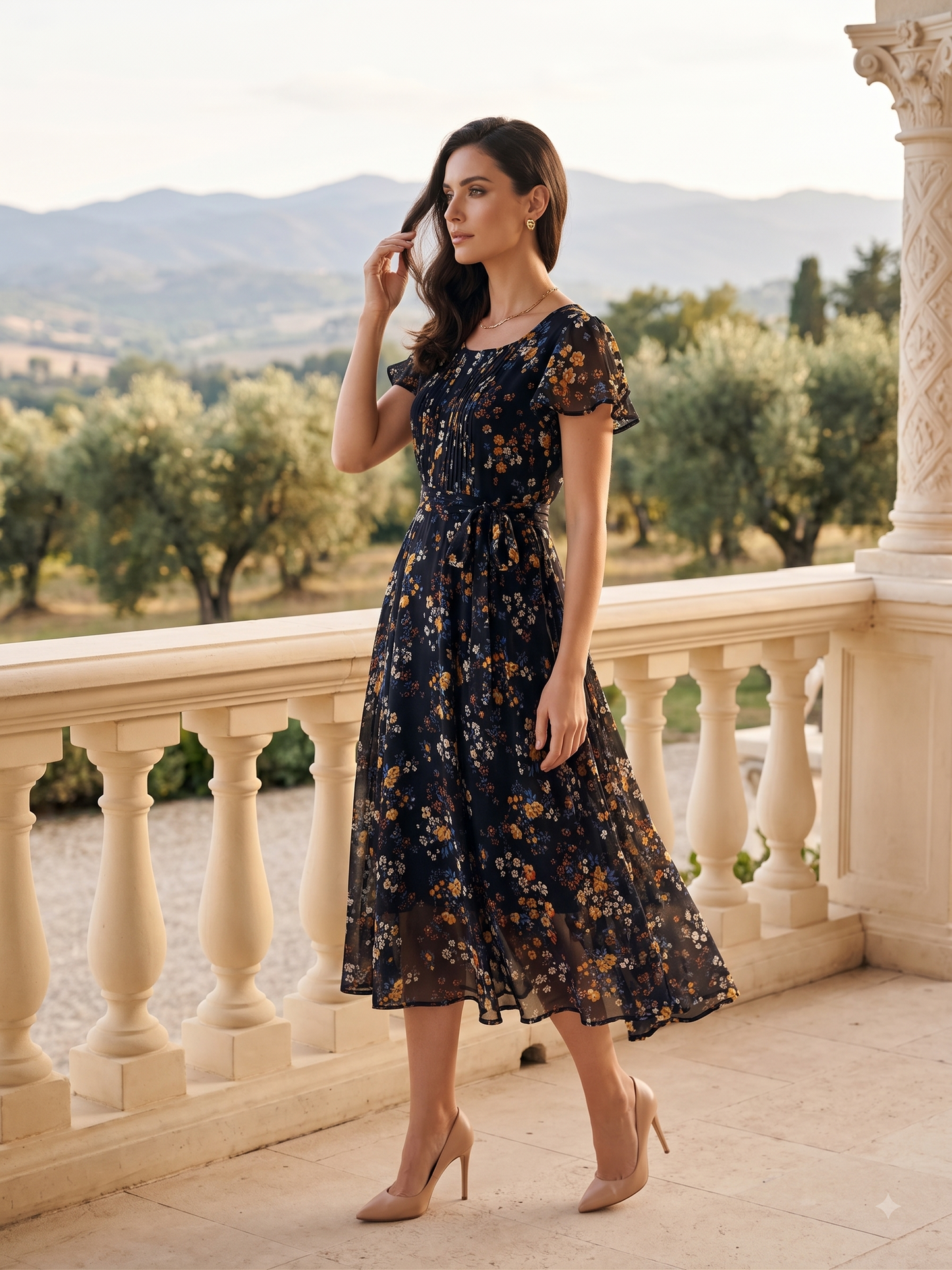Women Black Floral Printed Fit & Flare Midi Dress