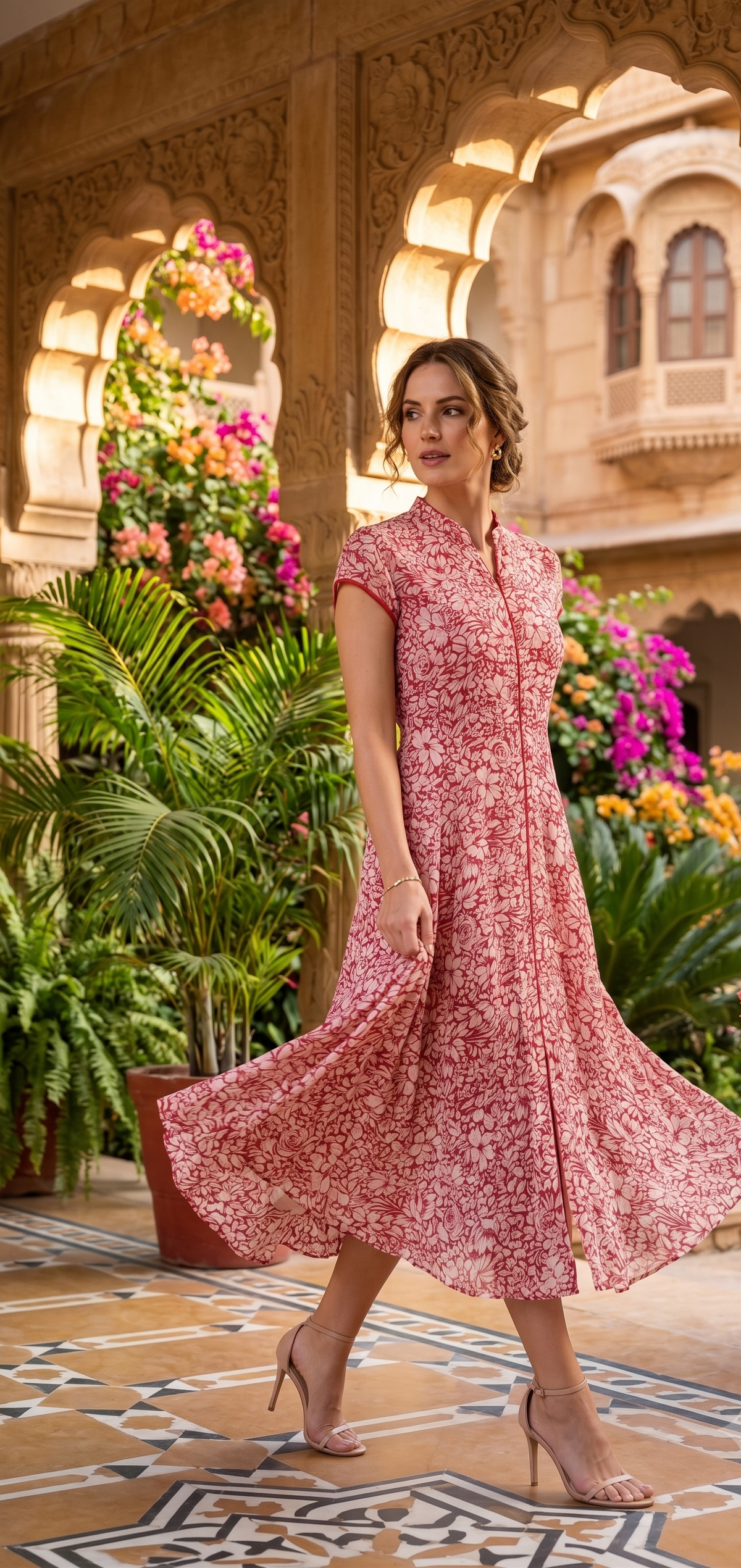 Souchii Red Floral Print Fit & Flare Midi Dress