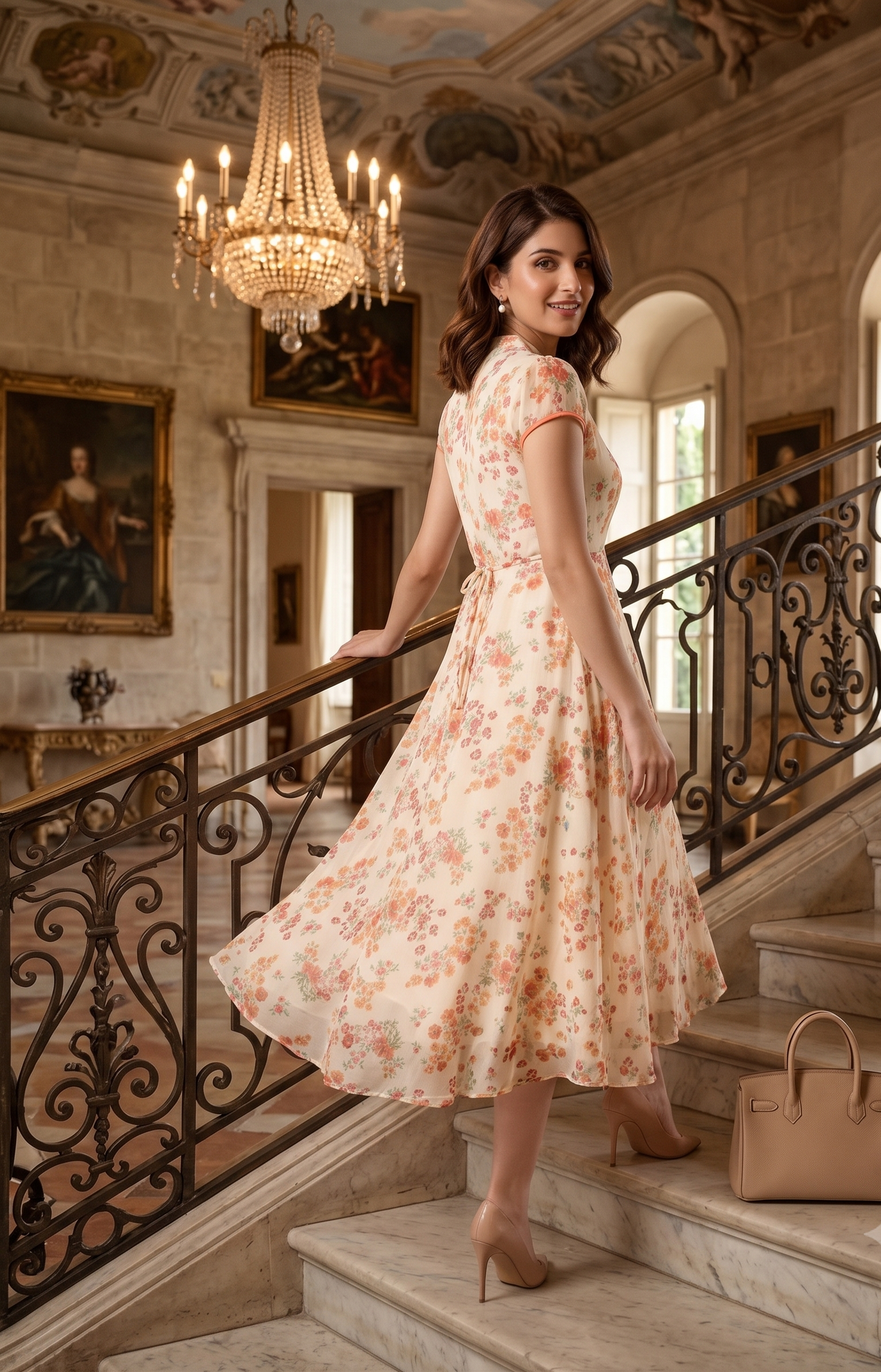 Fit & Flare Dress – Cream Floral Printed Ethnic | Souchii