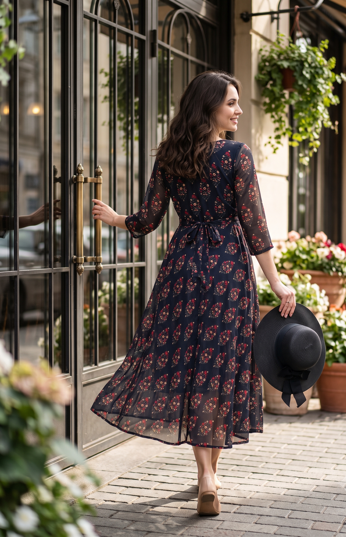 Souchii Black Floral Printed Flared Dress for Women | Elegant Party & Festive Wear