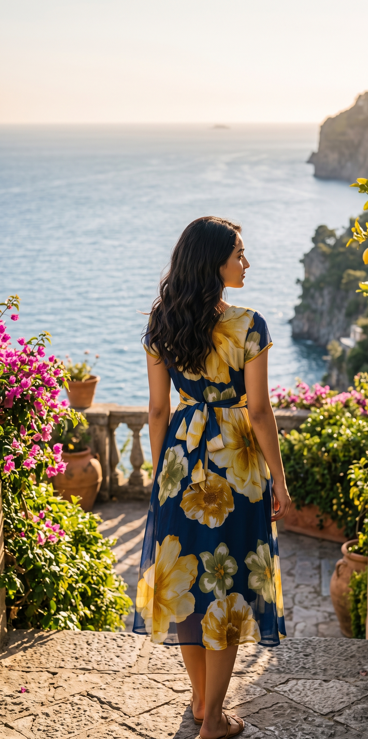 Souchii Turquoise Blue & Yellow Floral Midi  Dress for Women | Elegant Floral Summer Dress