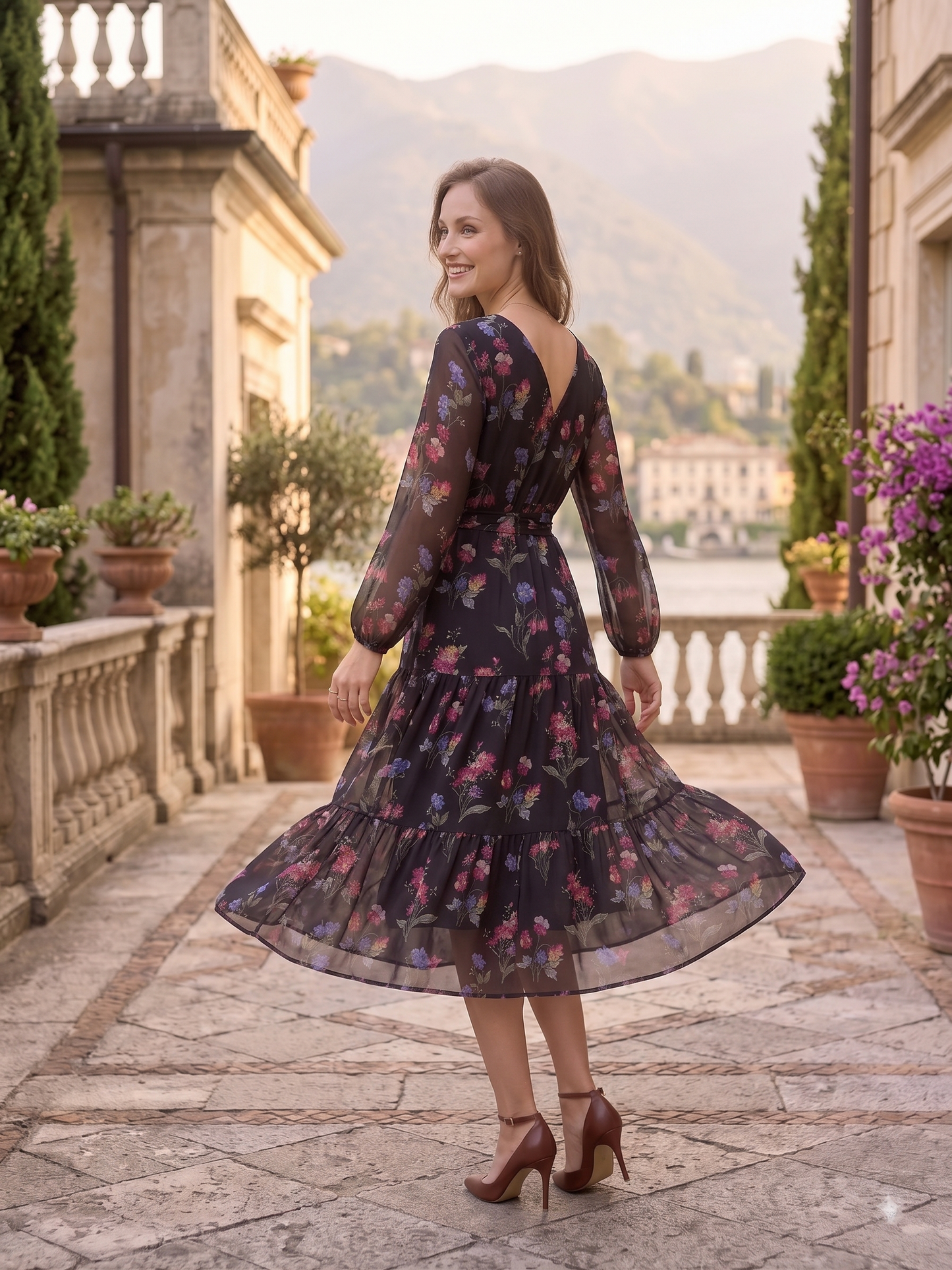 Women Black Floral Printed Fit & Flare Midi Dress