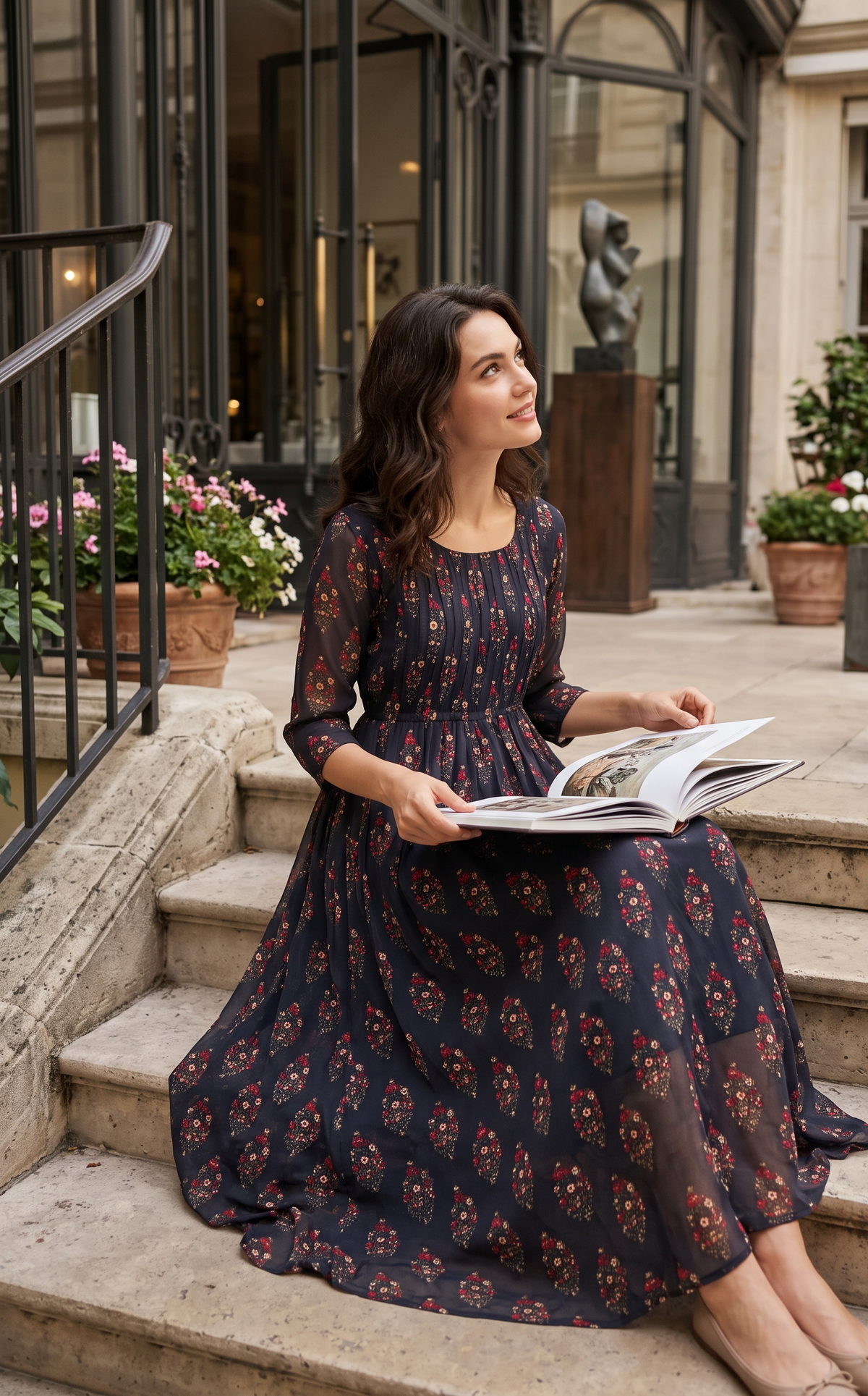 Souchii Black Floral Printed Flared Dress for Women | Elegant Party & Festive Wear