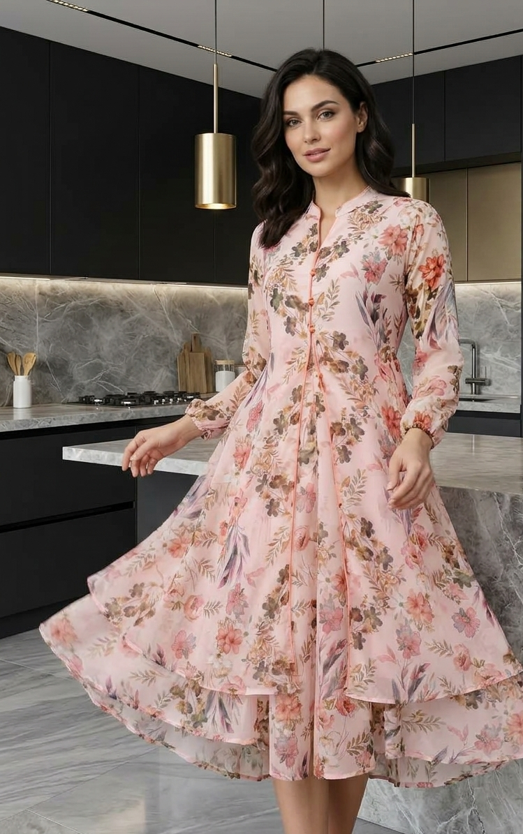 Pale Pink Floral Midi Dress for Women | Souchii