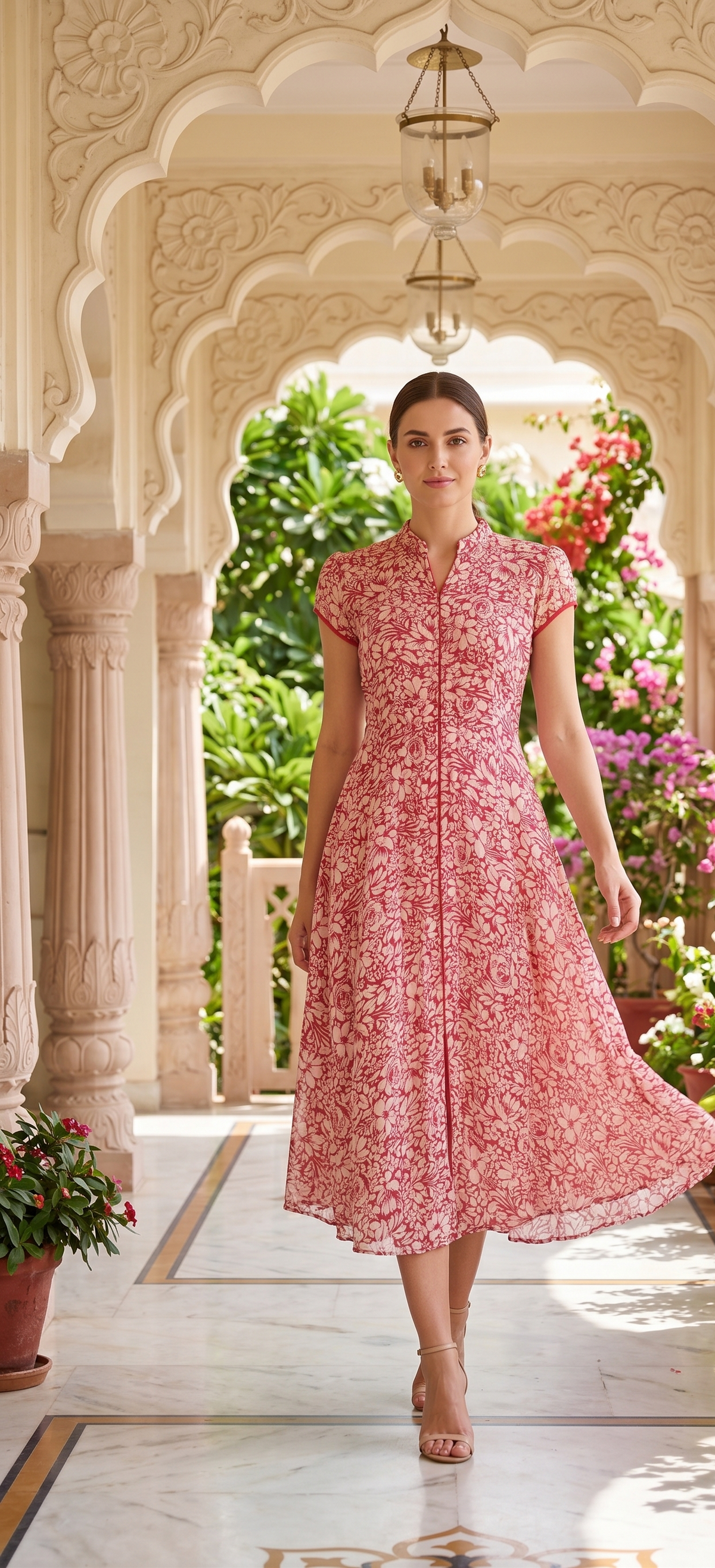 Souchii Red Floral Print Fit & Flare Midi Dress