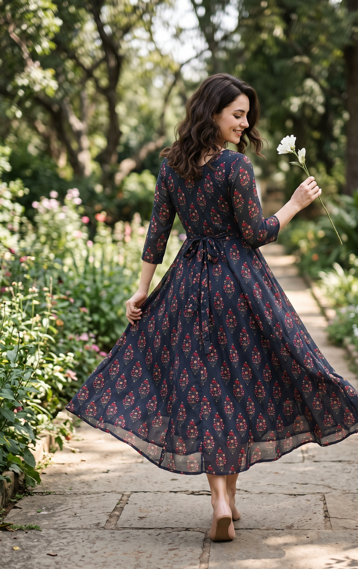 Souchii Black Floral Printed Flared Dress for Women | Elegant Party & Festive Wear
