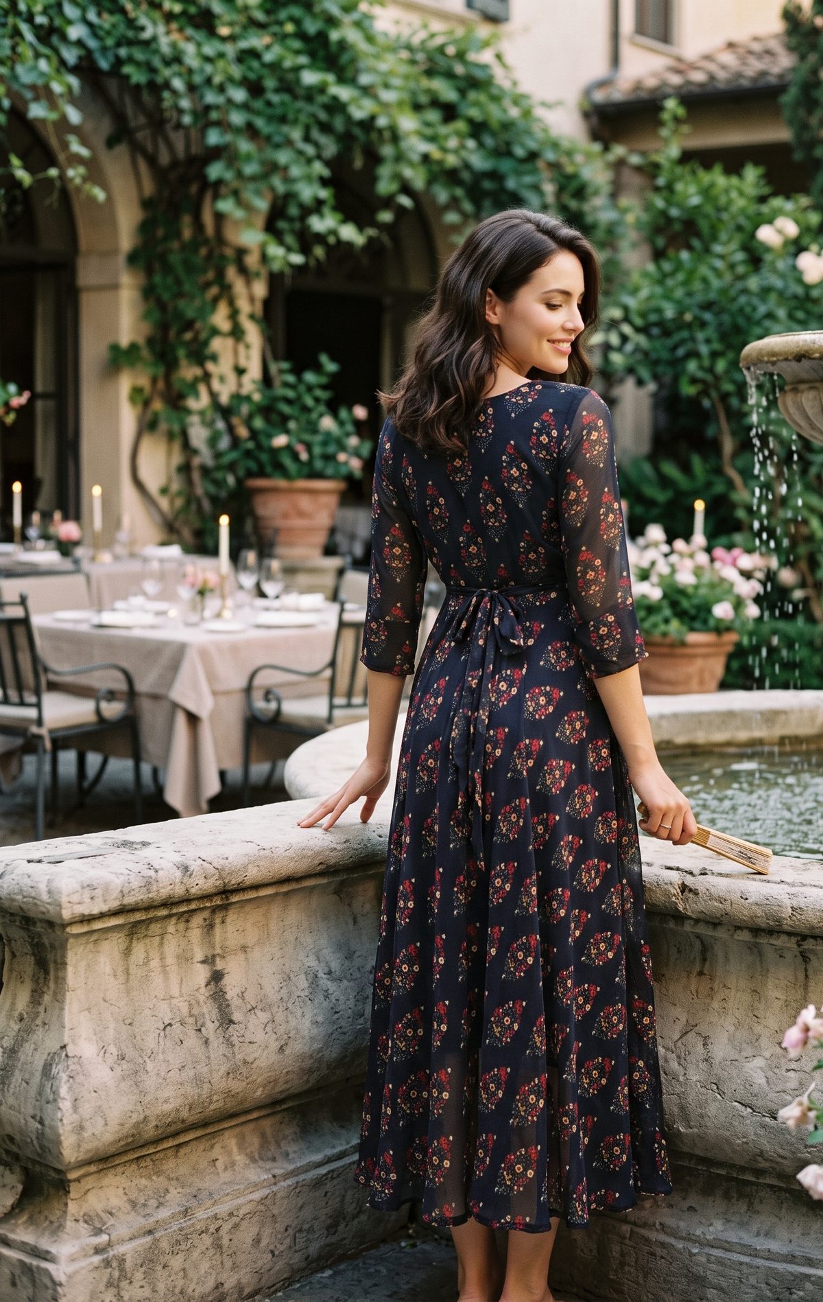 Souchii Black Floral Printed Flared Dress for Women | Elegant Party & Festive Wear
