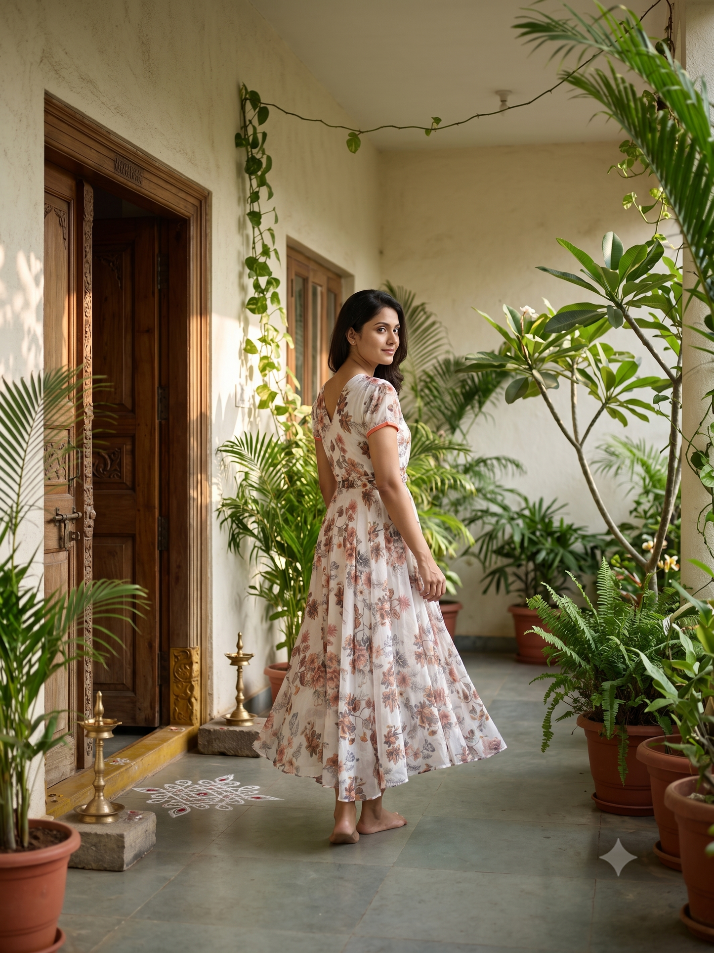 Souchii Floral Fit & Flare Midi Dress for Women – V-Neck Short Sleeve Elegant Dress