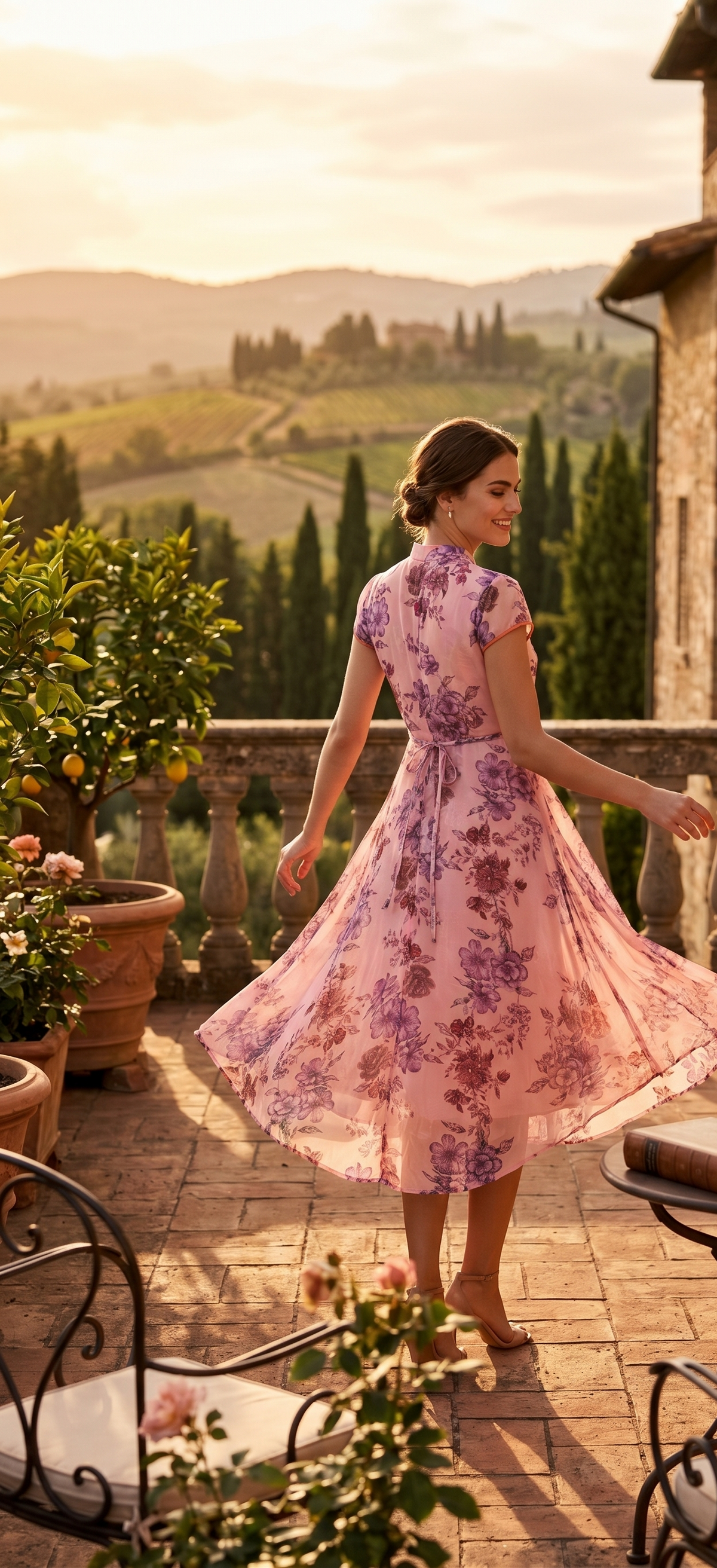 Souchii Pink Floral Printed Chiffon Fit & Flare Midi Dress