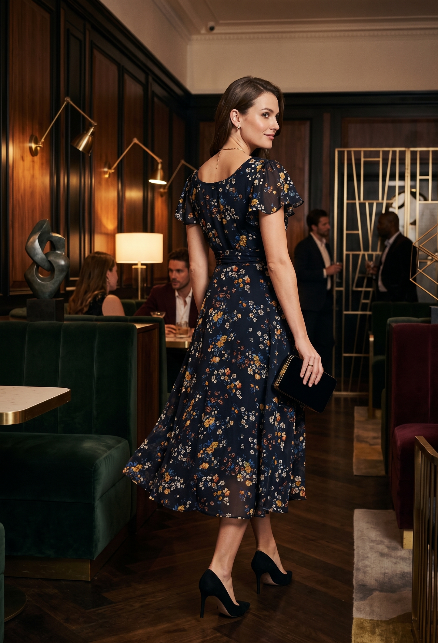 Women Black Floral Printed Fit & Flare Midi Dress