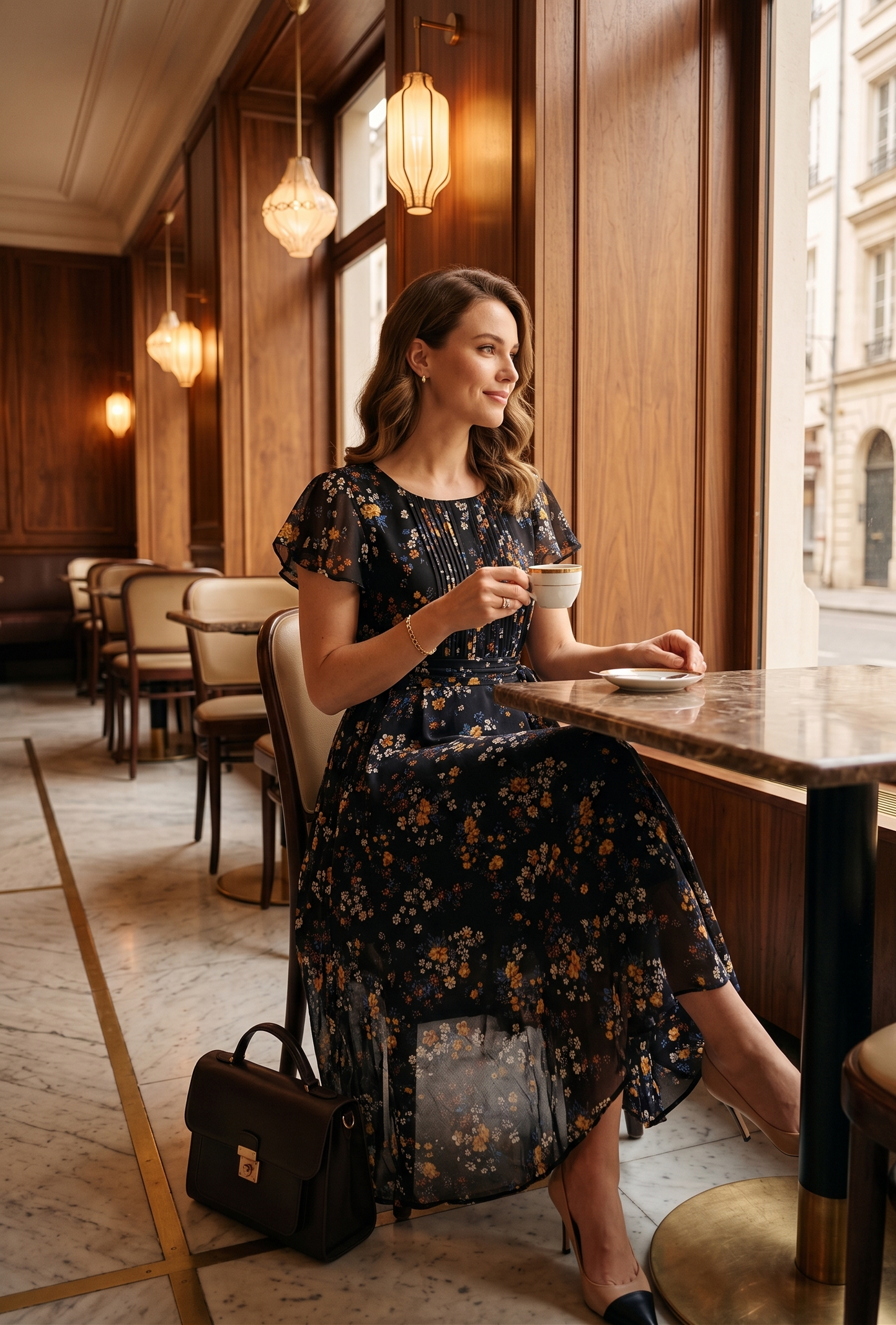 Women Black Floral Printed Fit & Flare Midi Dress