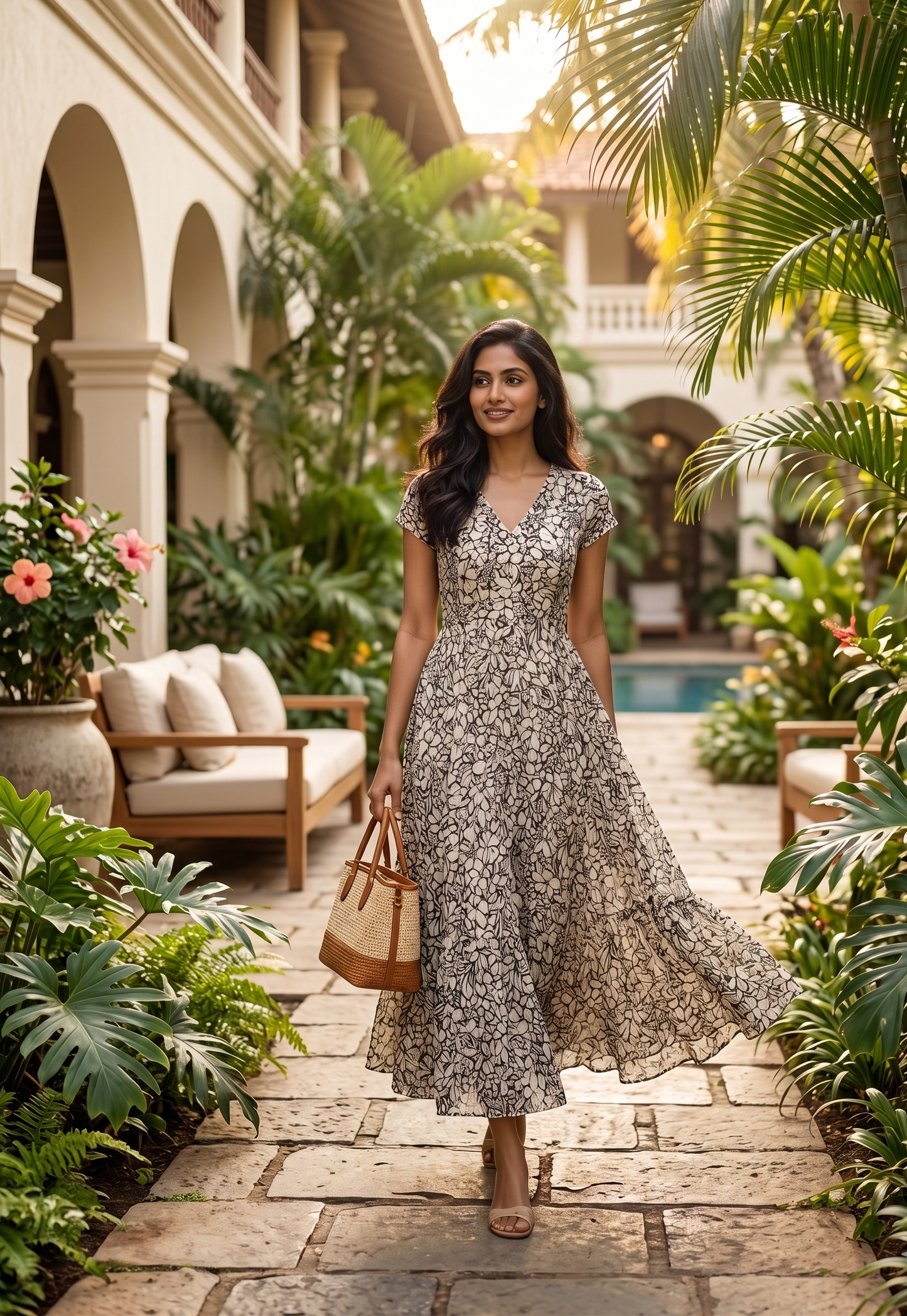 Souchii Black & Ivory Floral Chiffon Dress