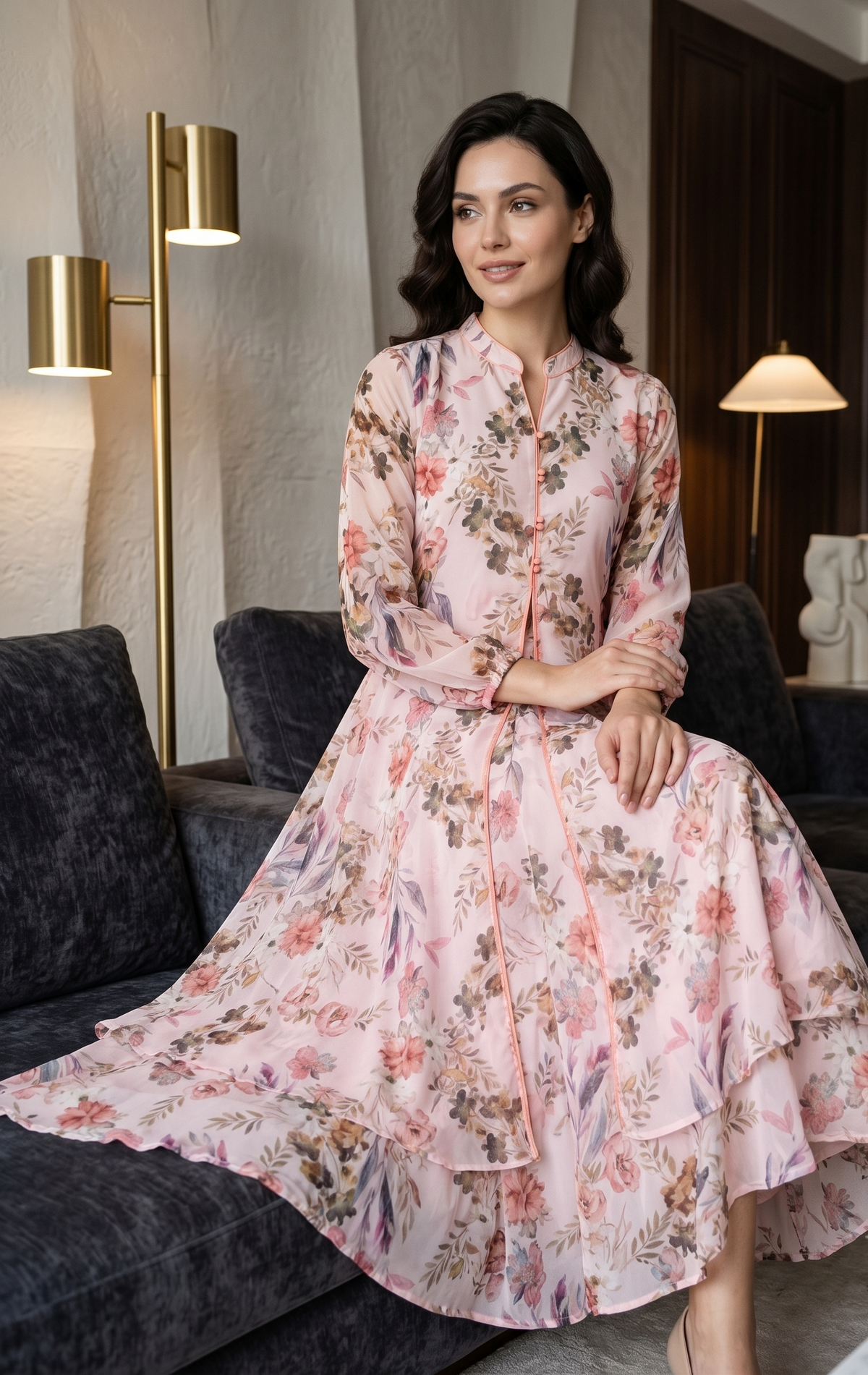 Pale Pink Floral Midi Dress for Women | Souchii