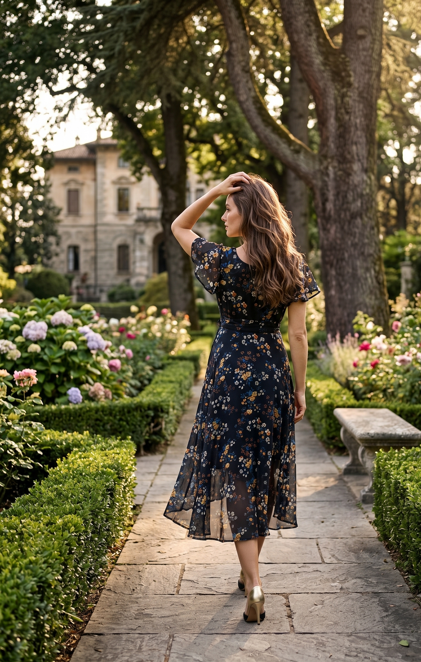 Women Black Floral Printed Fit & Flare Midi Dress