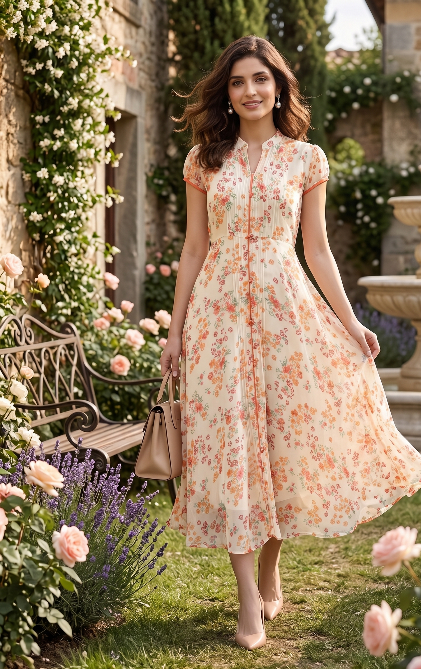 Fit & Flare Dress – Cream Floral Printed Ethnic | Souchii