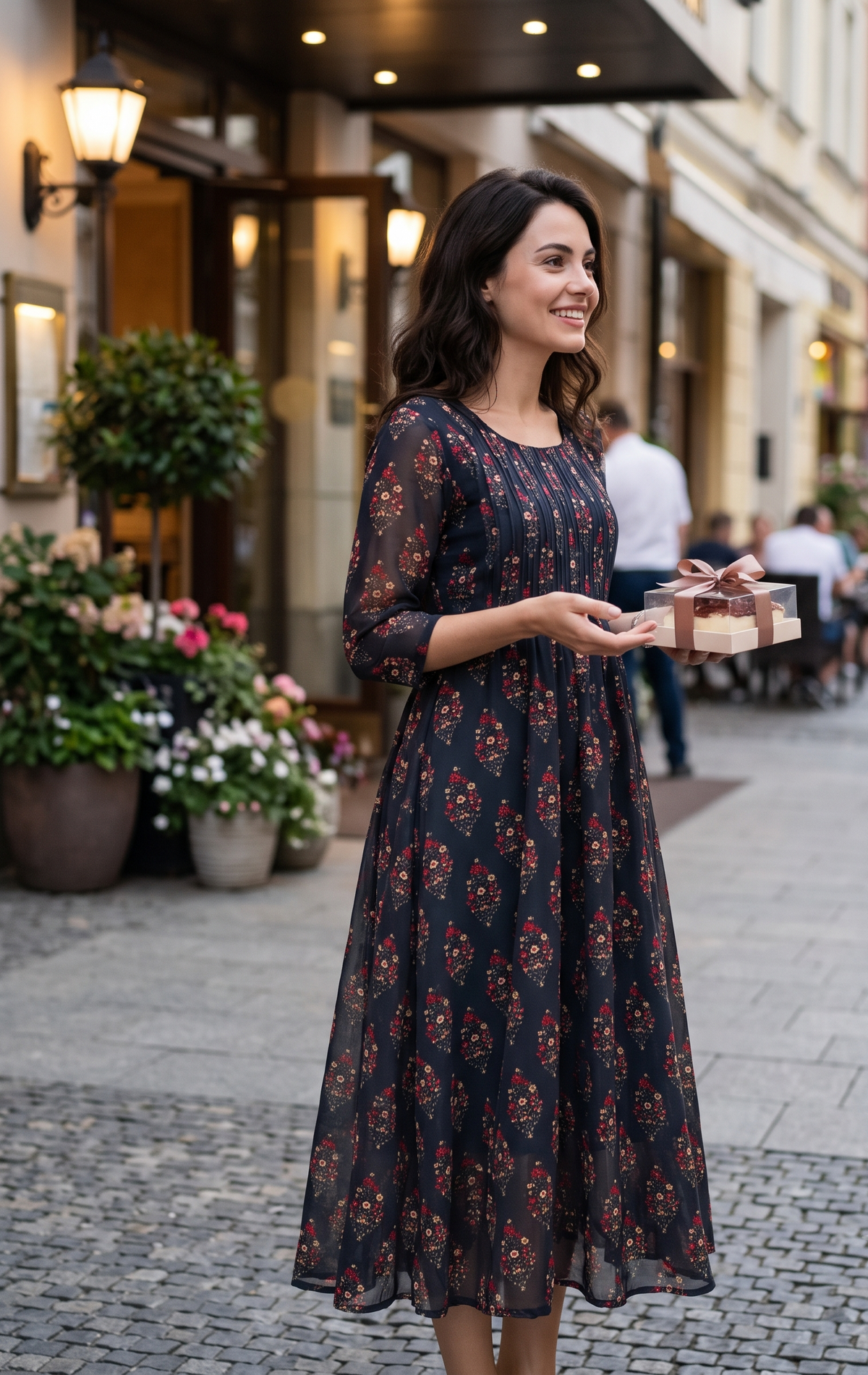 Souchii Black Floral Printed Flared Dress for Women | Elegant Party & Festive Wear