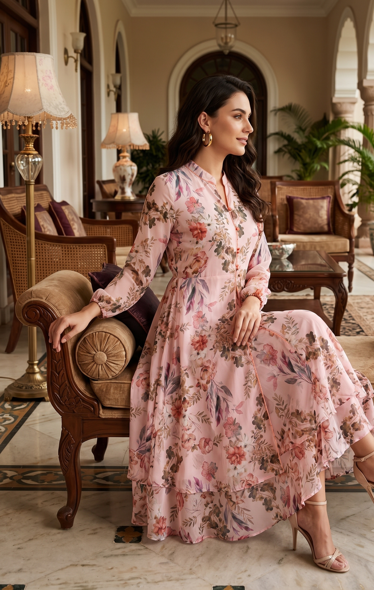 Pale Pink Floral Midi Dress for Women | Souchii