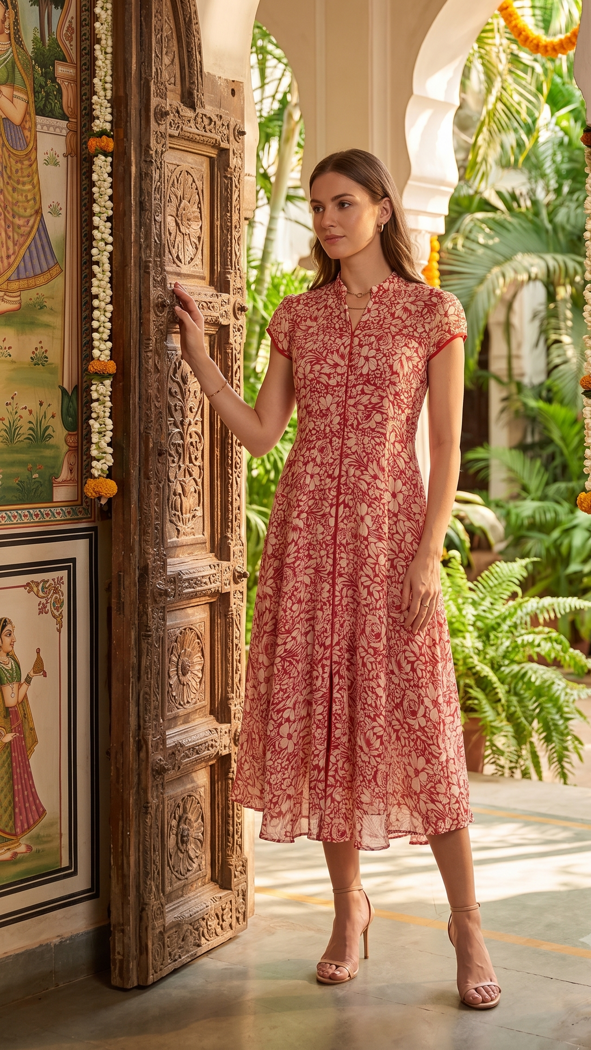 Souchii Red Floral Print Fit & Flare Midi Dress