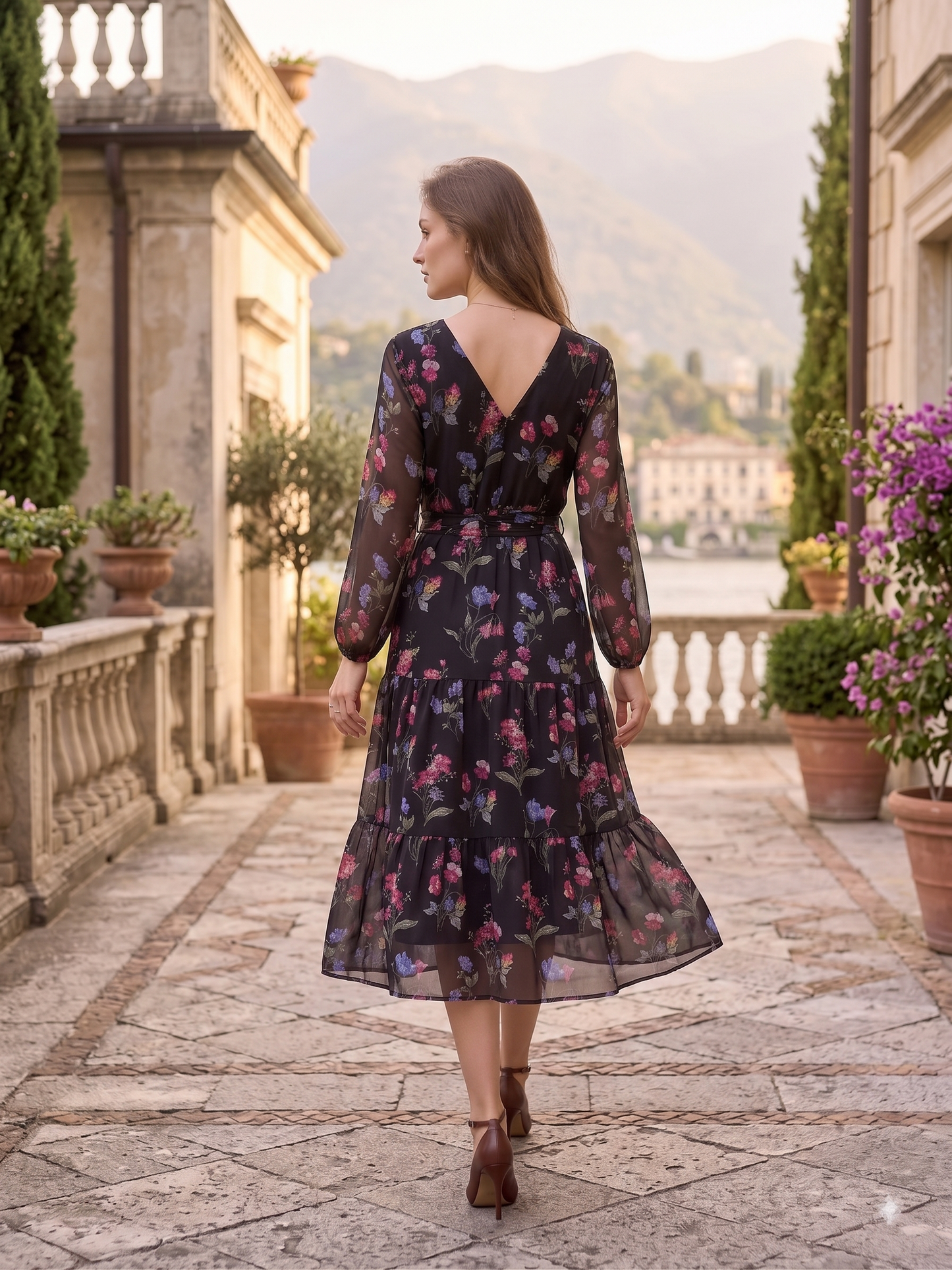 Women Black Floral Printed Fit & Flare Midi Dress