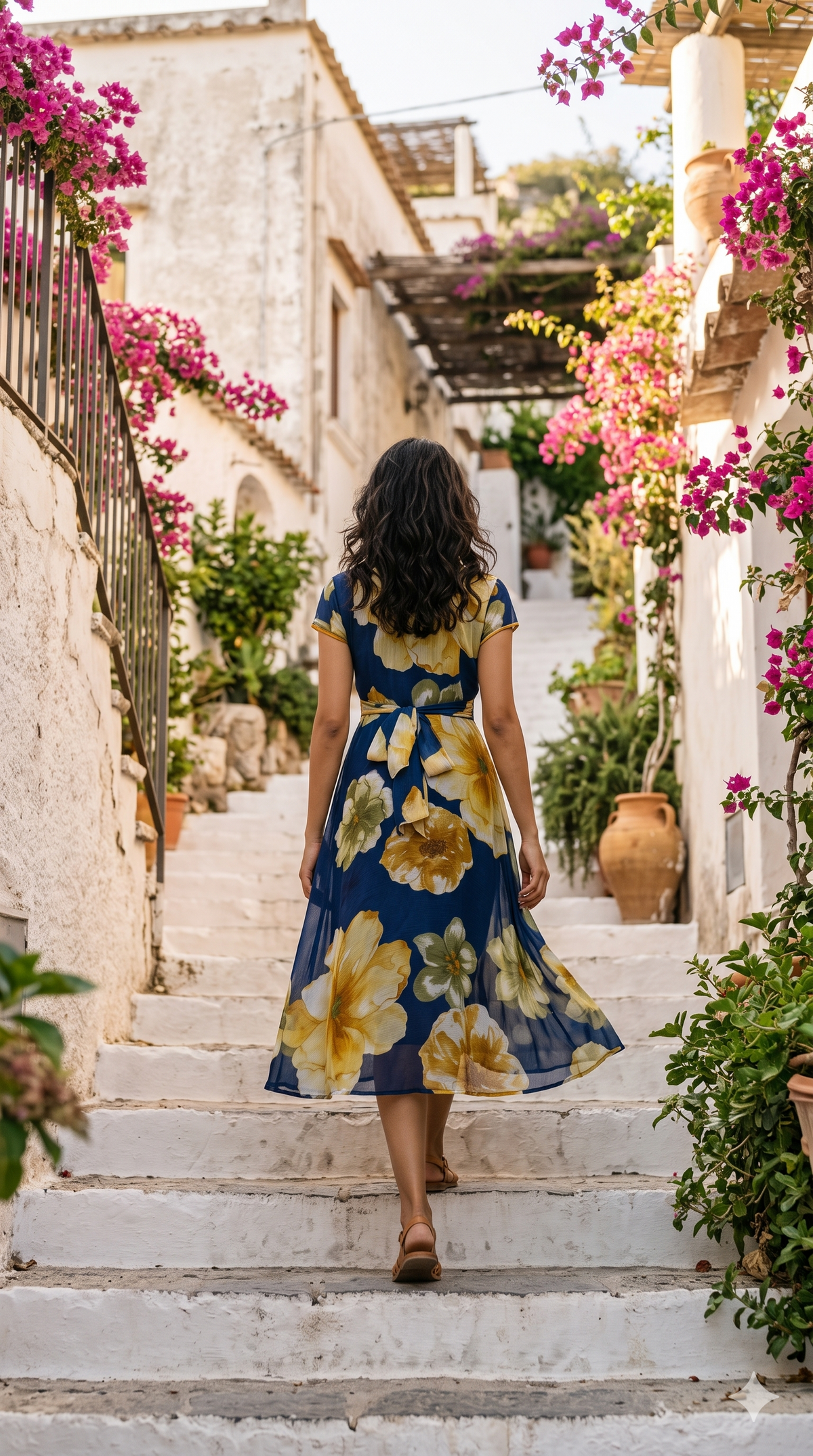 Souchii Turquoise Blue & Yellow Floral Midi  Dress for Women | Elegant Floral Summer Dress