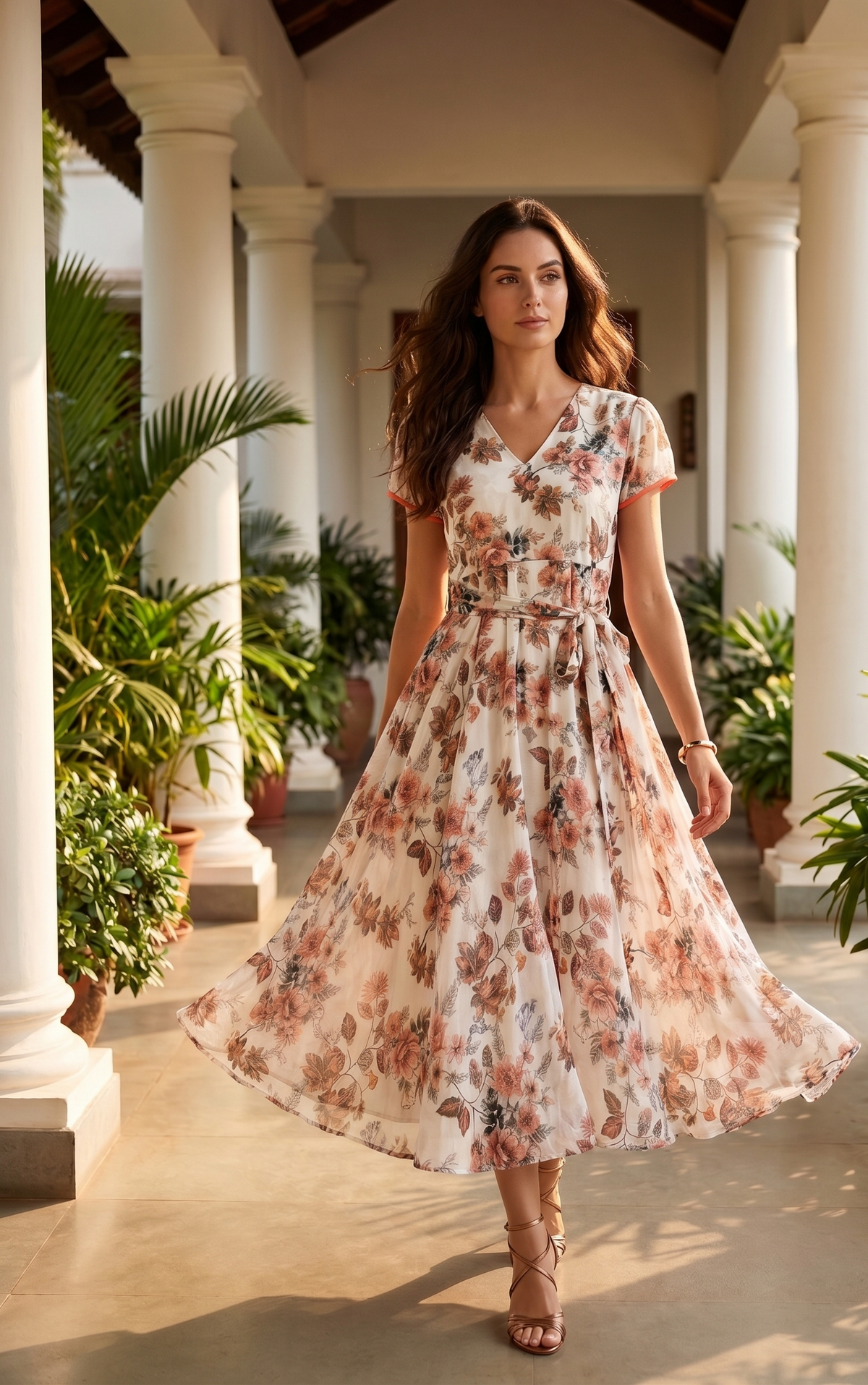 Souchii Floral Fit & Flare Midi Dress for Women – V-Neck Short Sleeve Elegant Dress