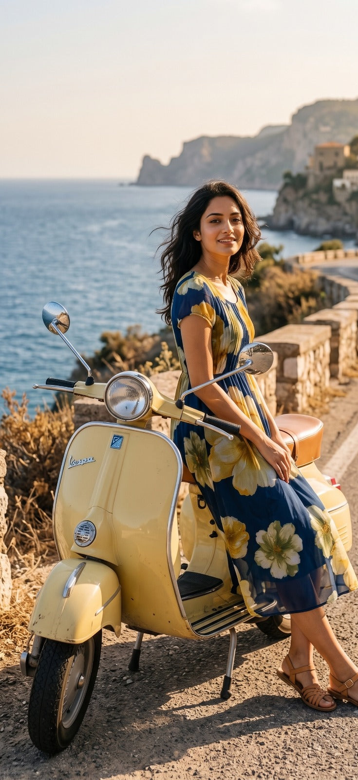 Souchii Turquoise Blue & Yellow Floral Midi  Dress for Women | Elegant Floral Summer Dress