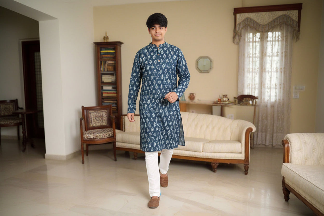 Men Ethnic Motifs Printed  Festive Cotton Straight Kurta | Souchii