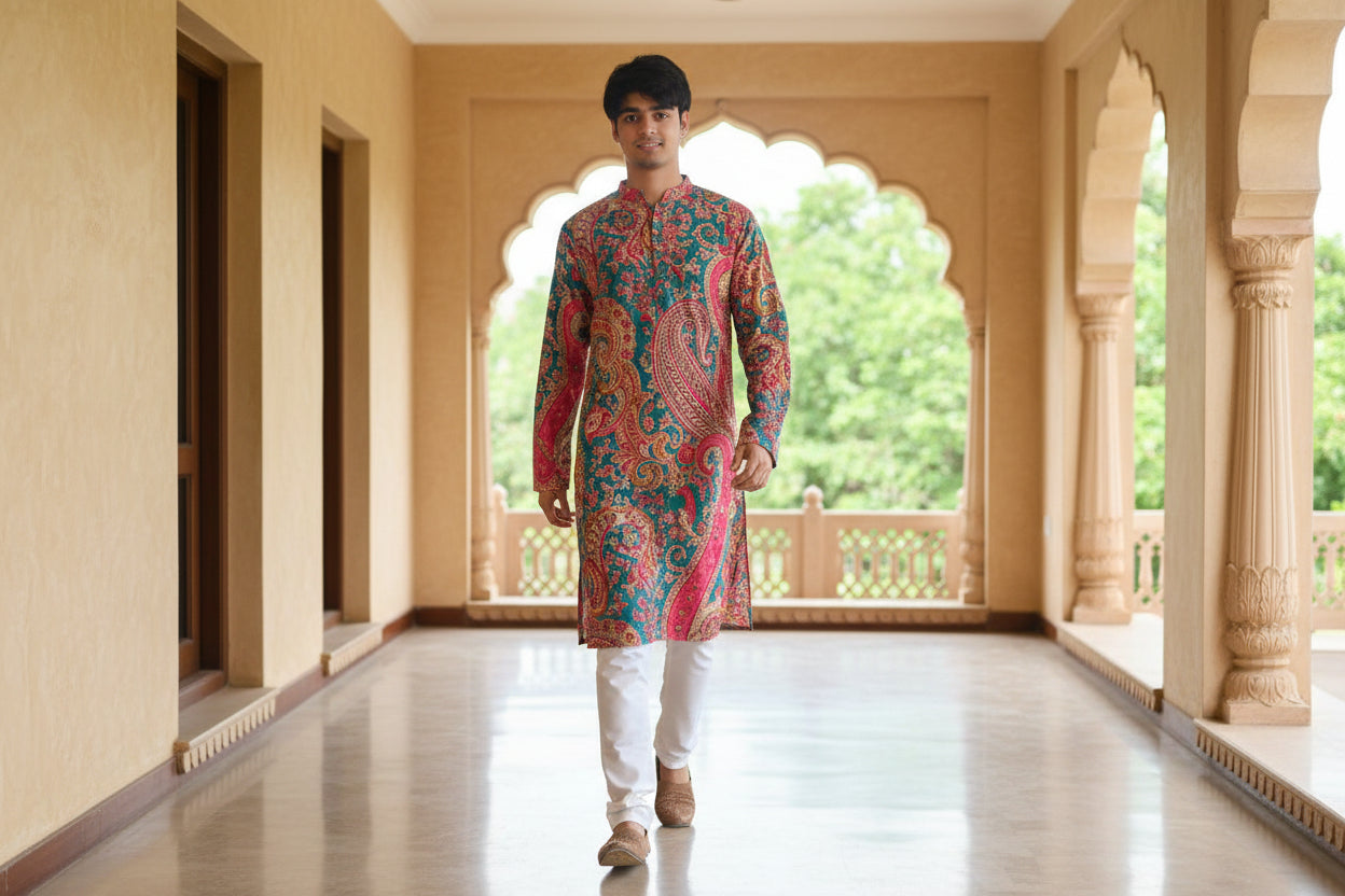Ethnic Motifs Printed Pure Cotton Kurta | Souchii