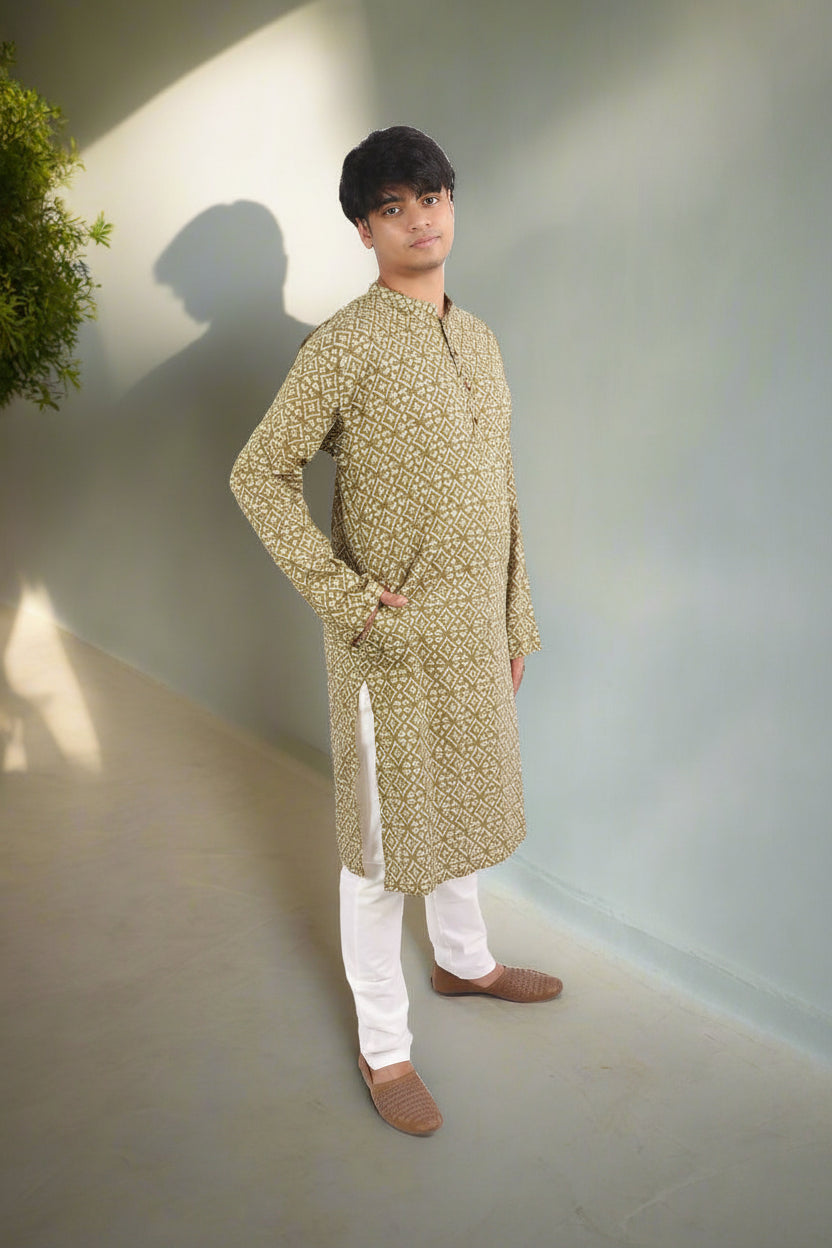 Men Ethnic Motifs Printed Mandarin Collar Indie Prints Straight Kurta | Souchii