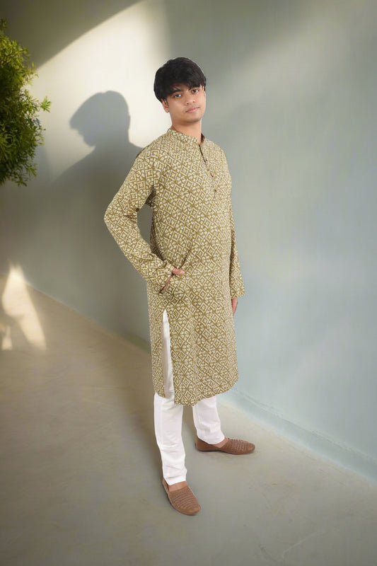 Men Ethnic Motifs Printed Mandarin Collar Indie Prints Straight Kurta | Souchii