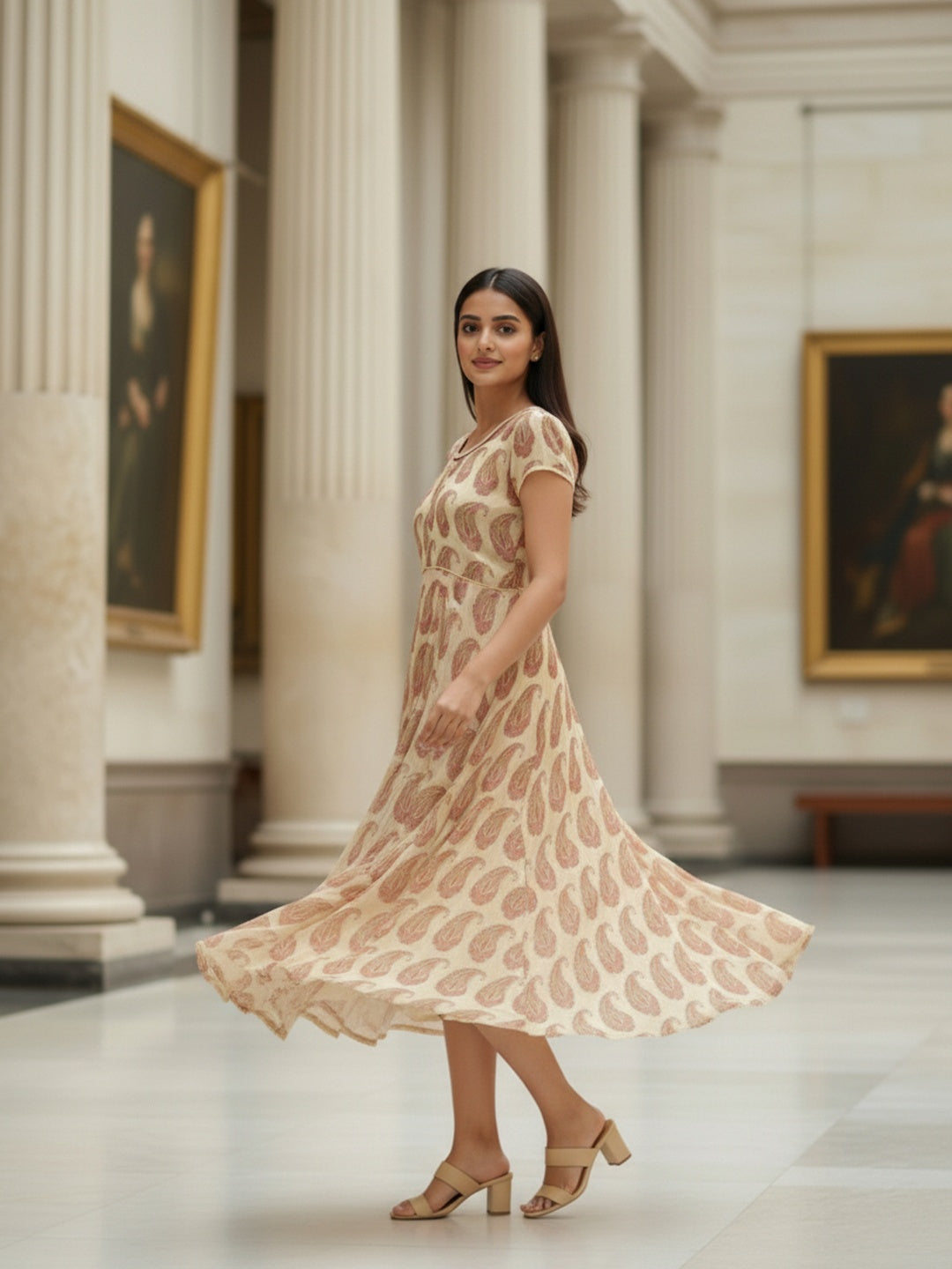 Souchii Sunlit Paisley Flared Midi Dress