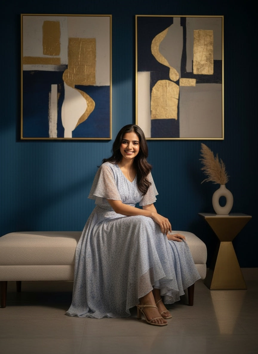 Souchii Pastel  Blue Chiffon Dress