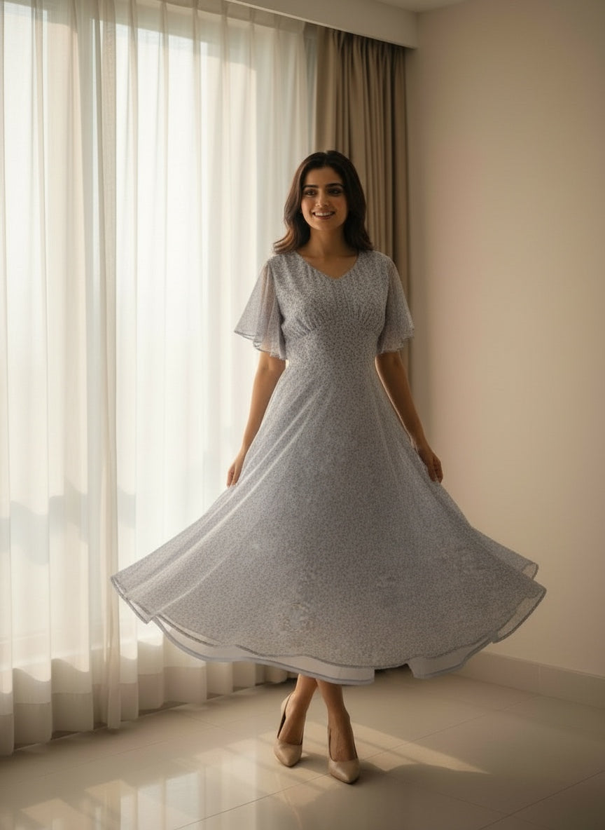 Souchii Pastel  Blue Chiffon Dress
