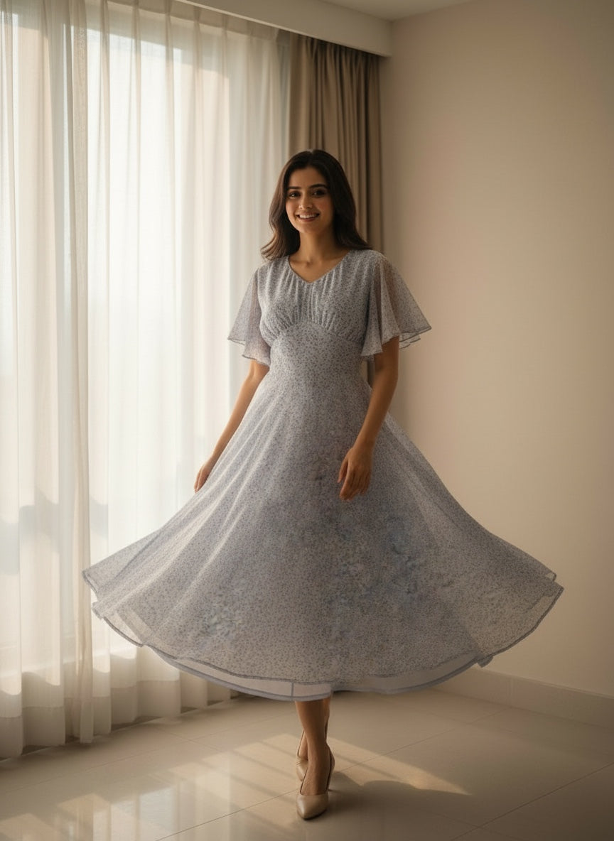 Souchii Pastel  Blue Chiffon Dress