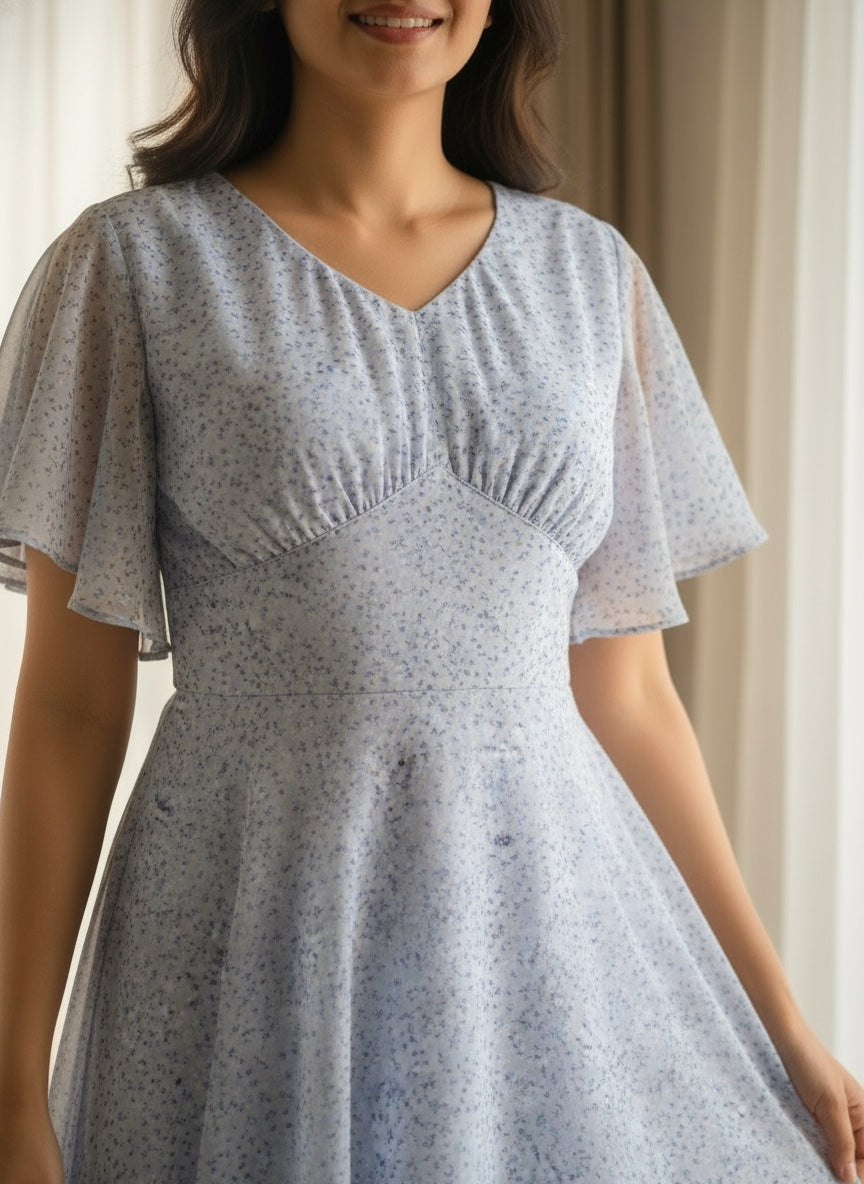 Souchii Pastel  Blue Chiffon Dress