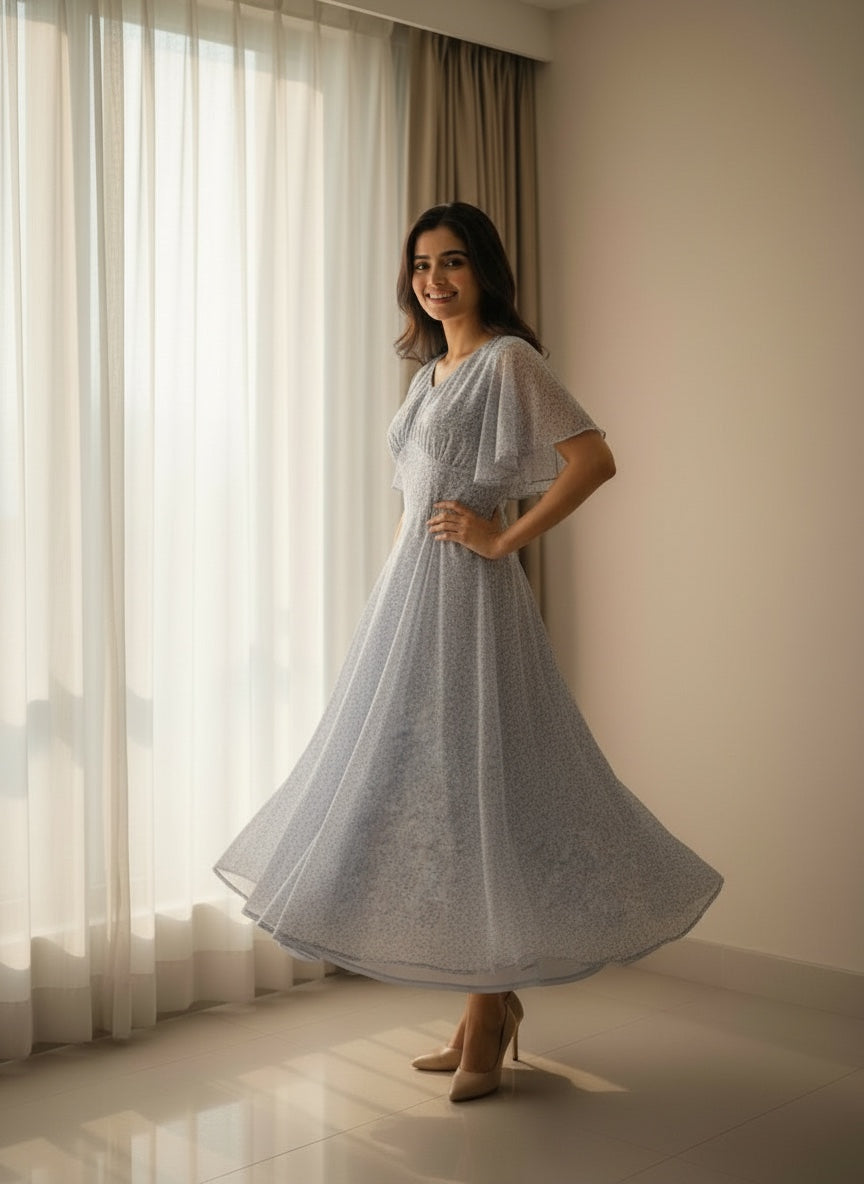Souchii Pastel  Blue Chiffon Dress