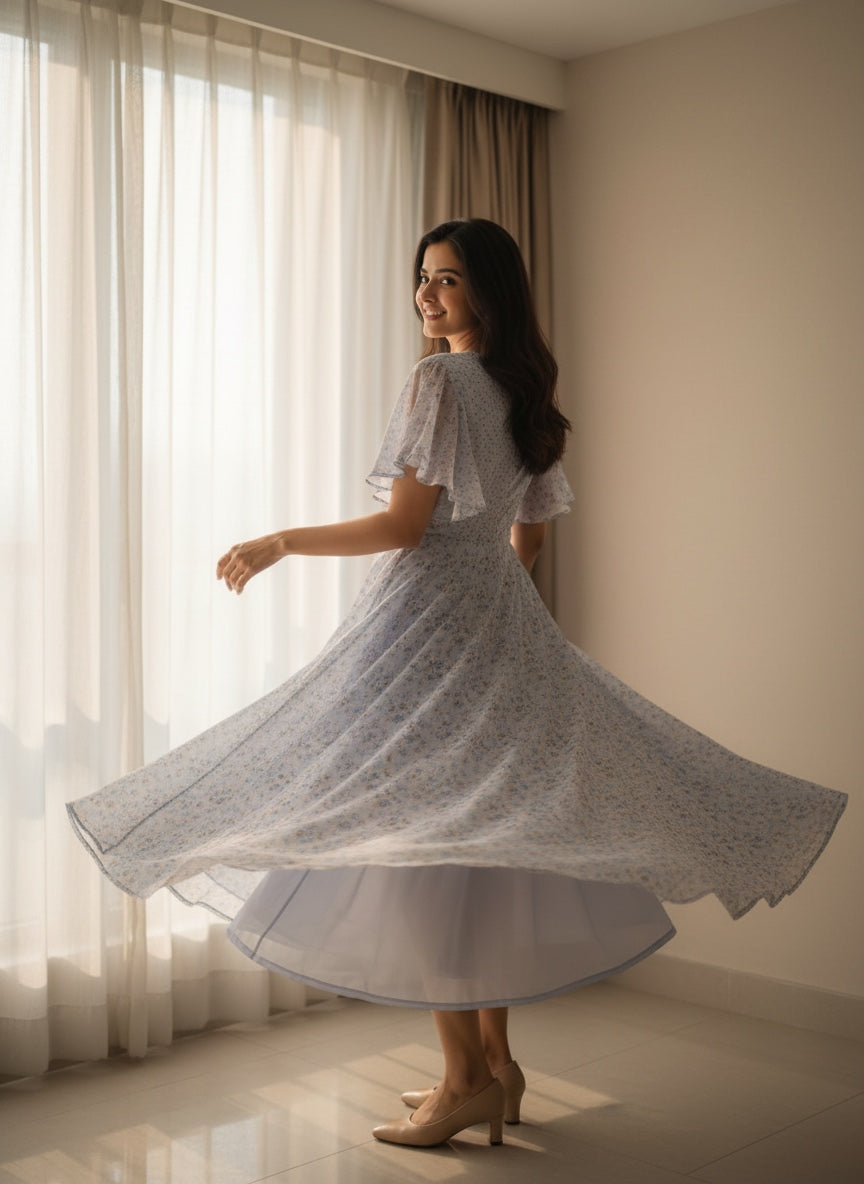 Souchii Pastel  Blue Chiffon Dress
