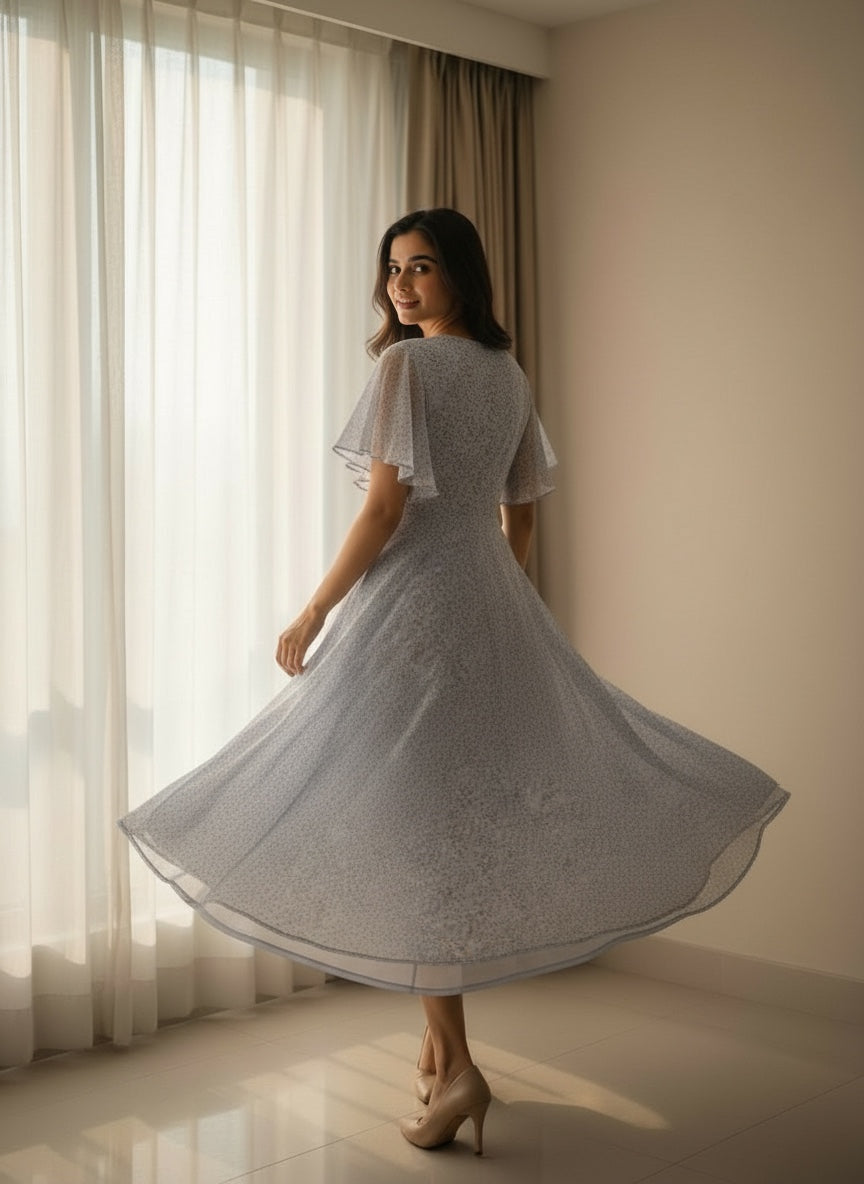 Souchii Pastel  Blue Chiffon Dress