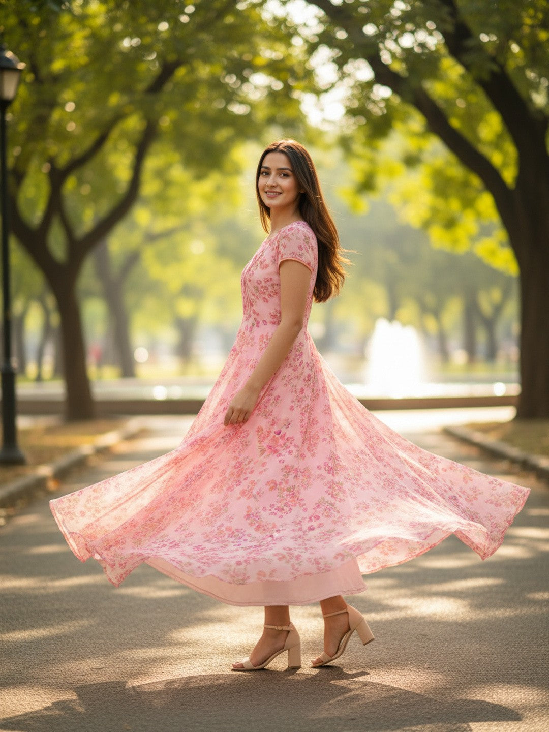 Floral Pink Maxi Flare Dress | Souchii