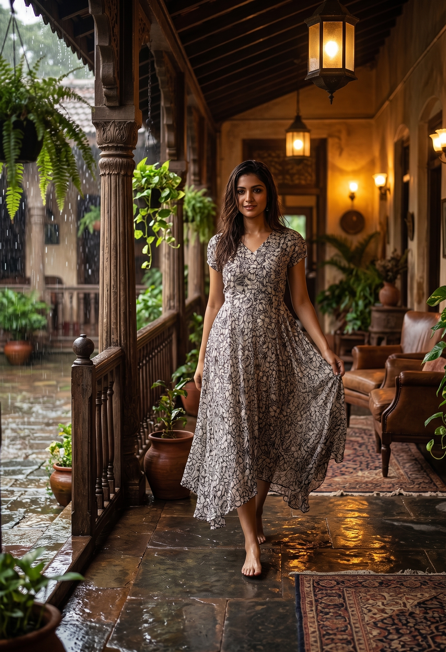 Souchii Black & Ivory Floral Chiffon Dress
