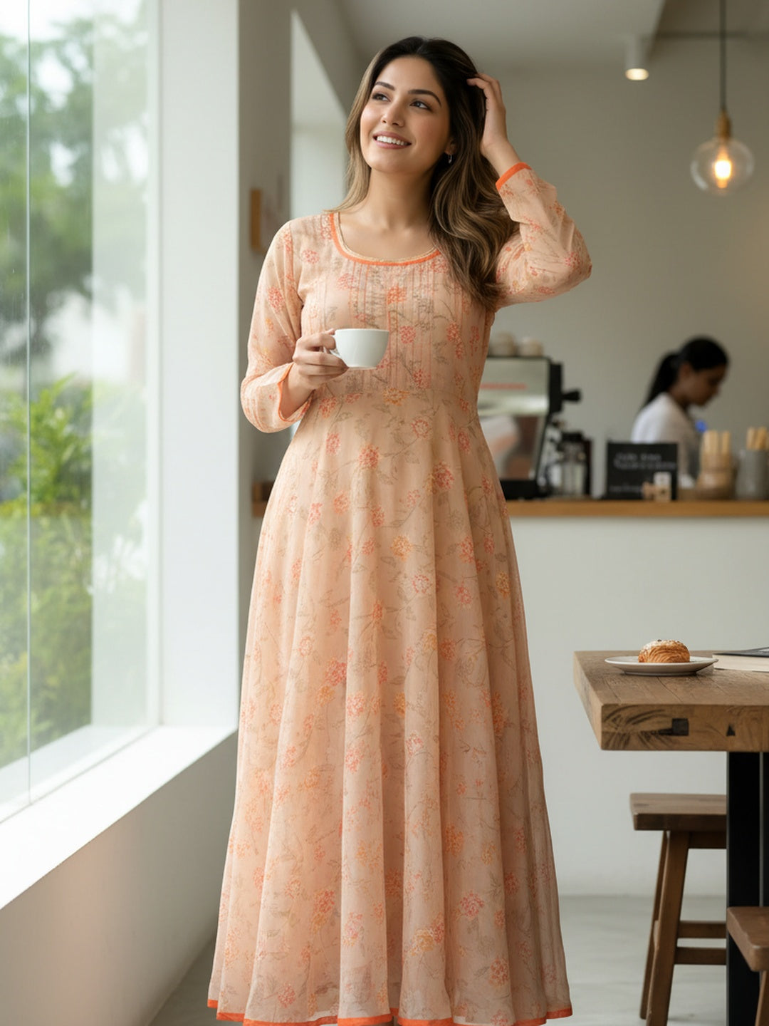 Floral Print Chiffon Fit & Flare Maxi Dress