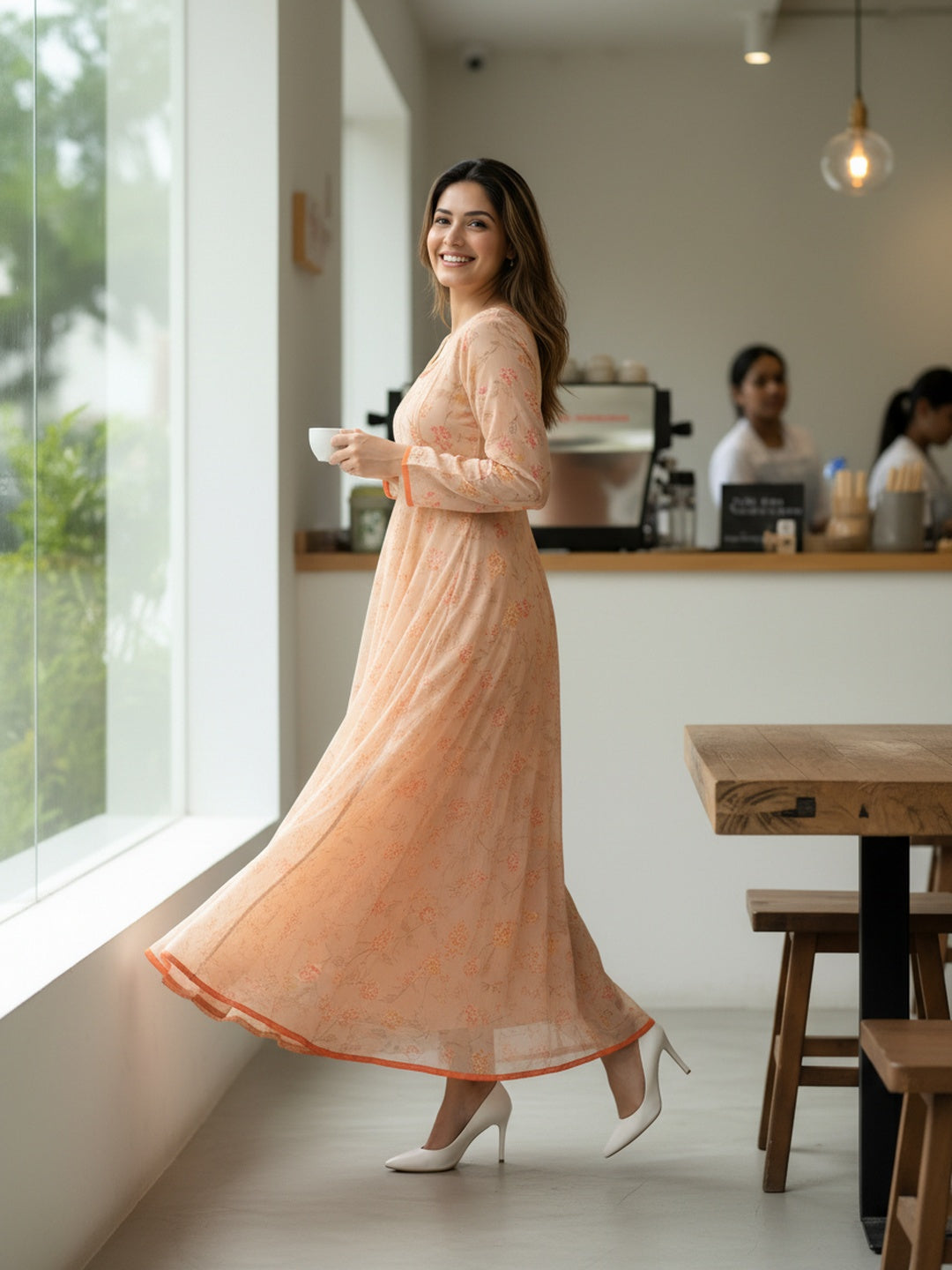 Floral Print Chiffon Fit & Flare Maxi Dress