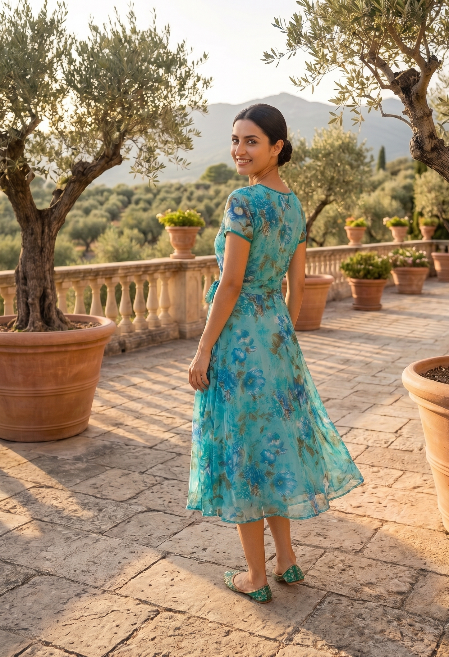 Souchii Women’s Blue Floral Chiffon Midi Dress – Flowy Fit & Flare Summer Dress with Soft Lining | Elegant Vacation & Brunch Wear